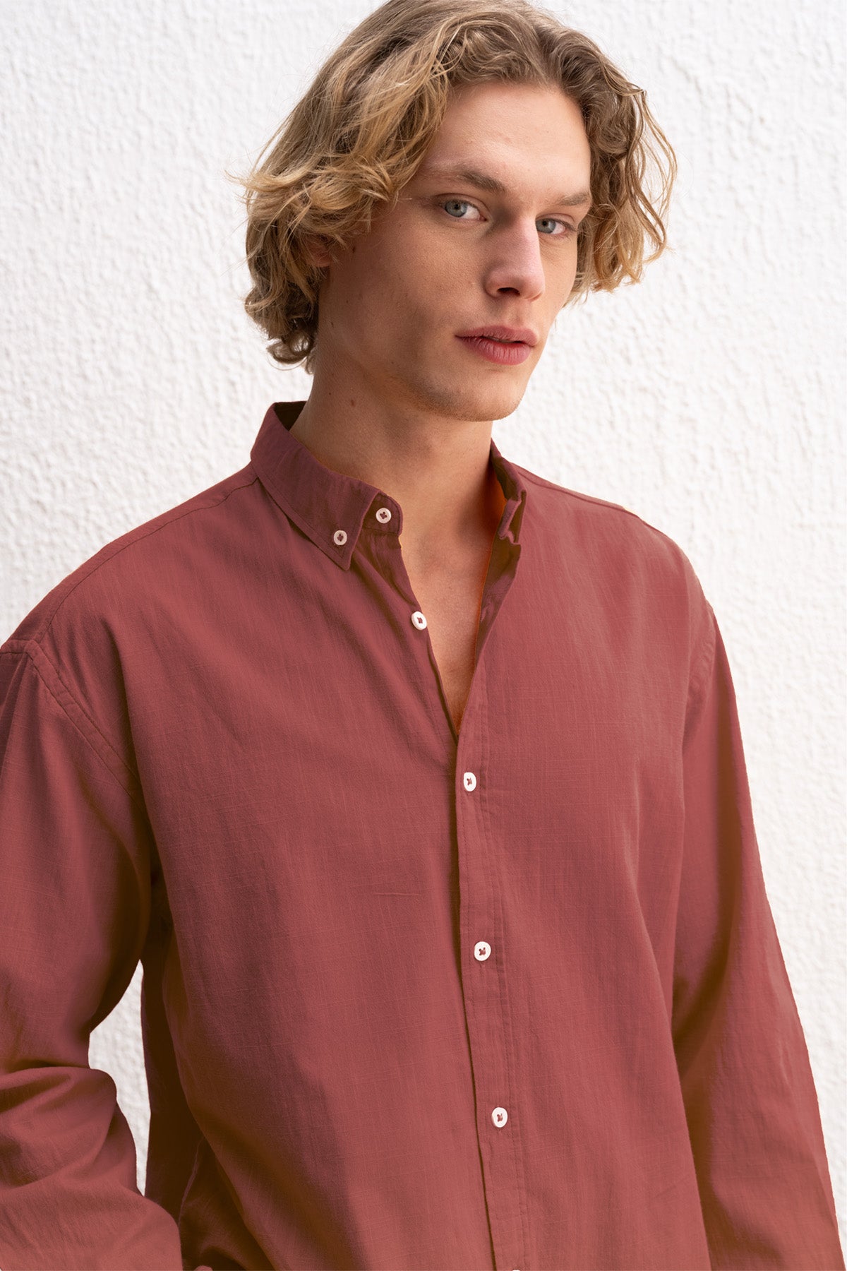 OVERSIZE FRESH KETEN BORDO GÖMLEK