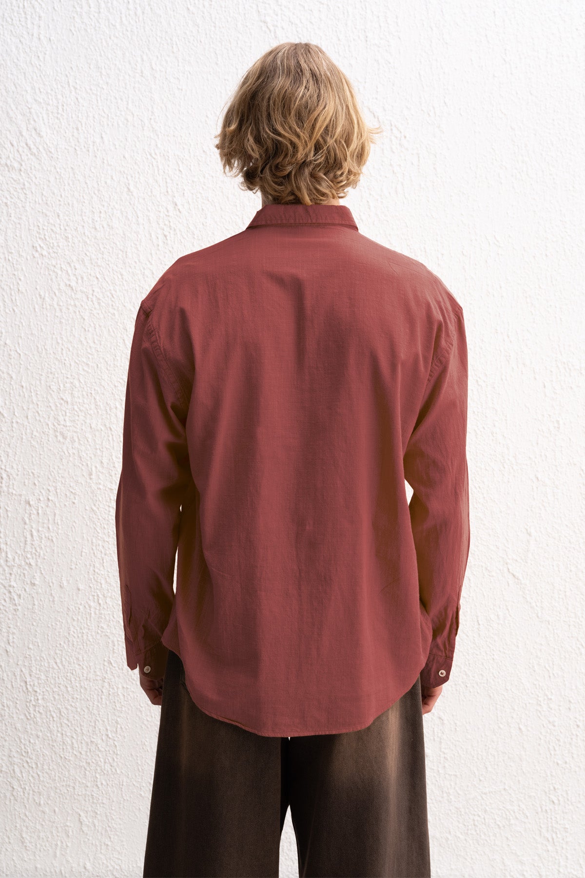 OVERSIZE FRESH KETEN BORDO GÖMLEK