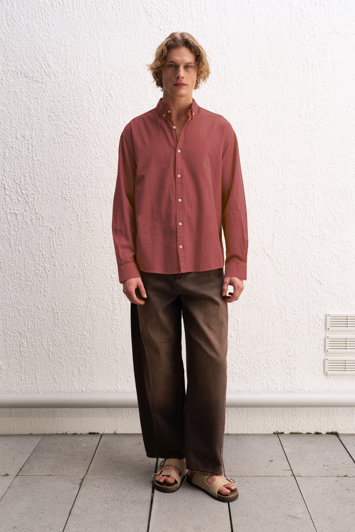 OVERSIZE FRESH KETEN BORDO GÖMLEK
