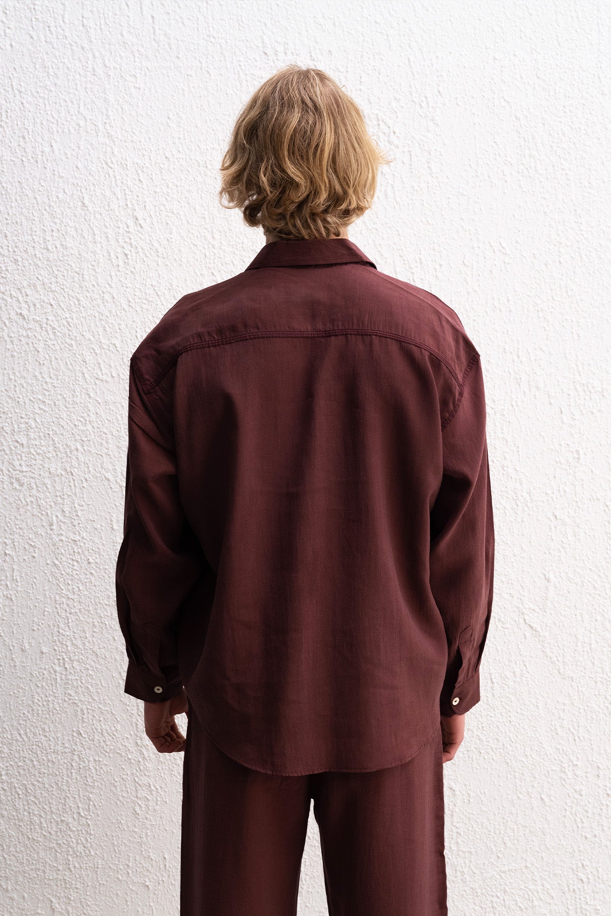 DÖKÜMLÜ OVERSIZE BORDO GÖMLEK - GÖMLEK