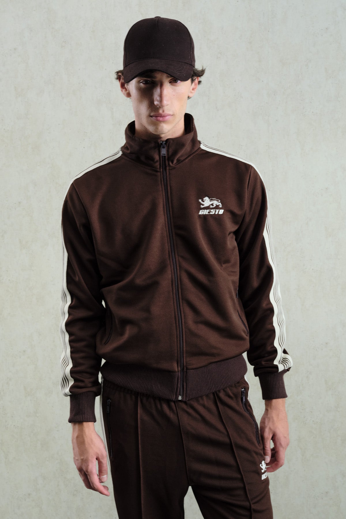RETRO ÇİZGİLİ KAHVERENGİ SPOR CEKET