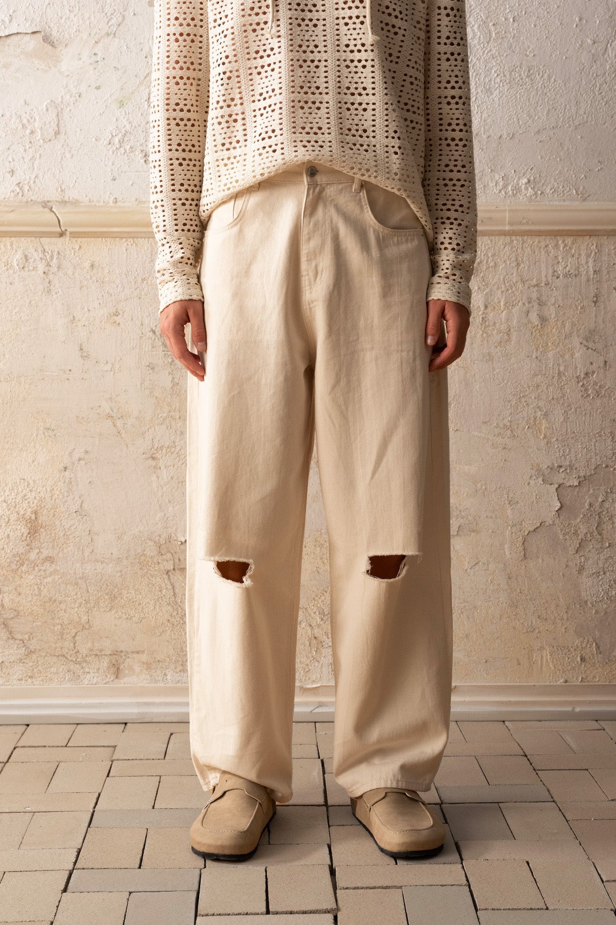 BAGGY FIT GABARDIN BEJ PANTOLON GIESTO