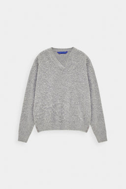 V Yaka Crop Fit Gri Triko Kazak