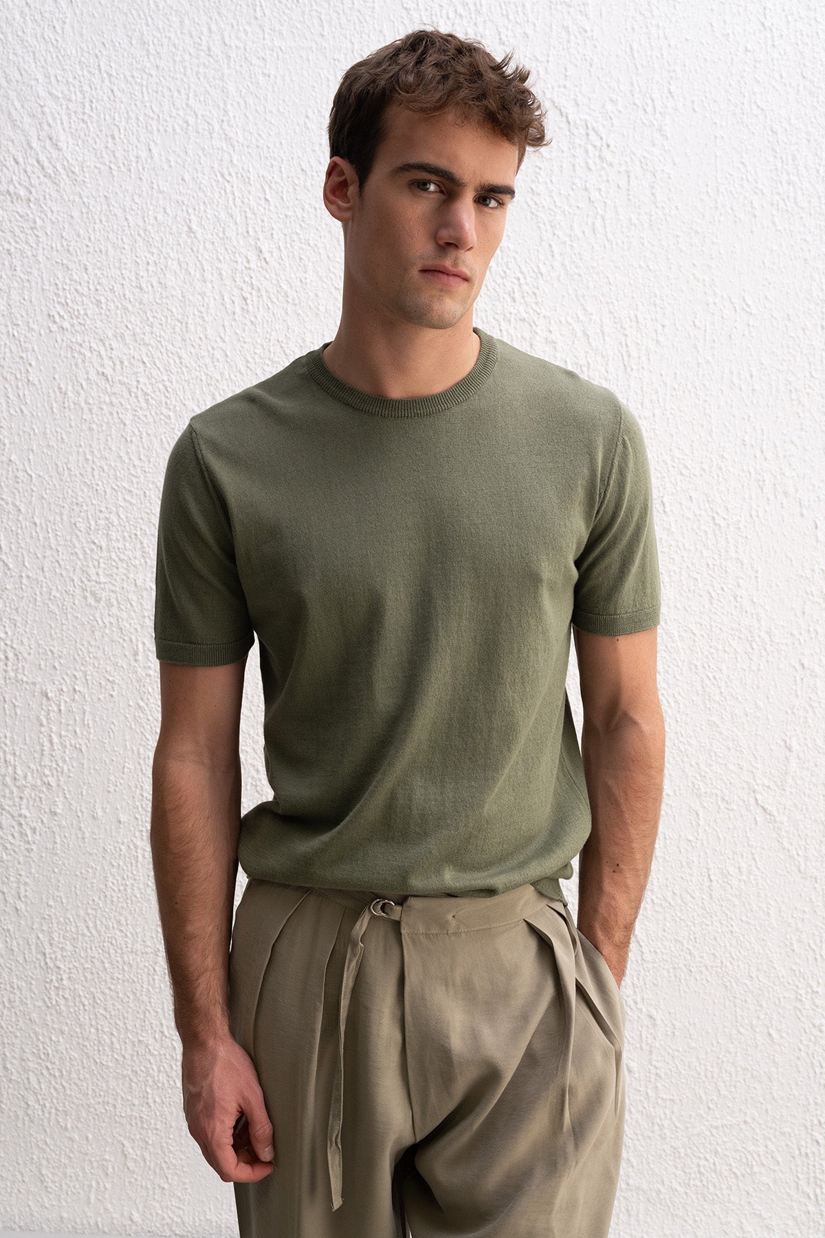 BİSİKLET YAKA TRİKO HAKİ T-SHIRT GIESTO