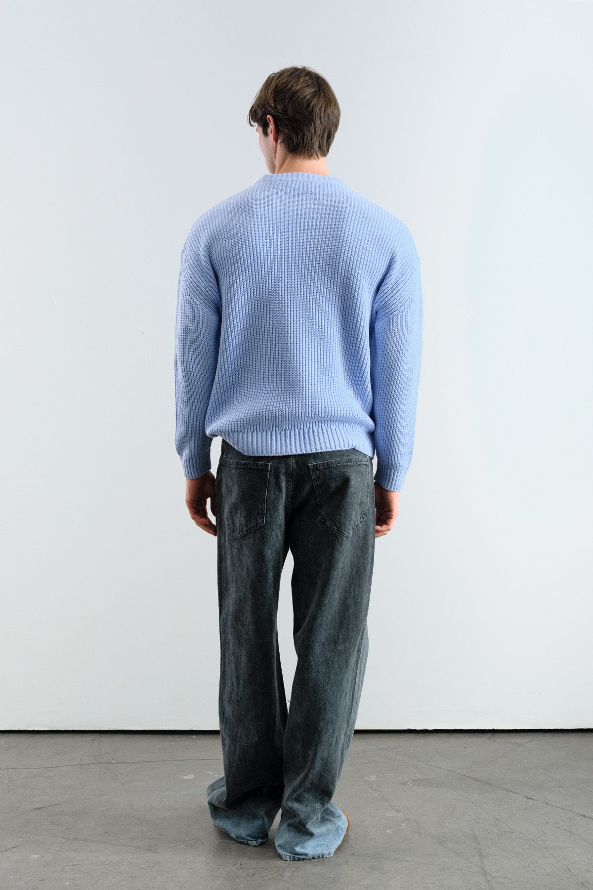 REGULAR FIT FİTİLLİ MAVİ TRİKO KAZAK