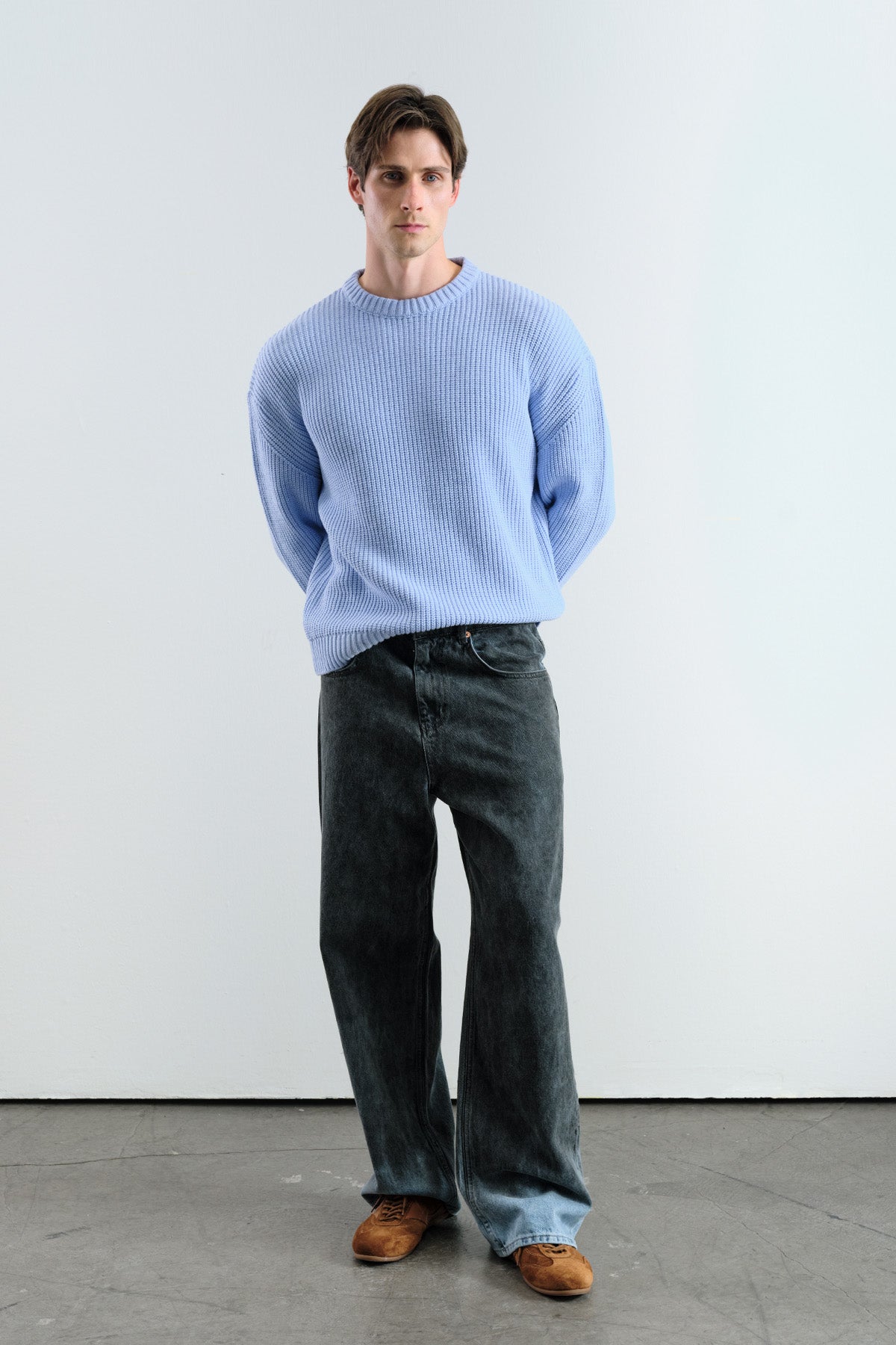 REGULAR FIT FİTİLLİ MAVİ TRİKO KAZAK