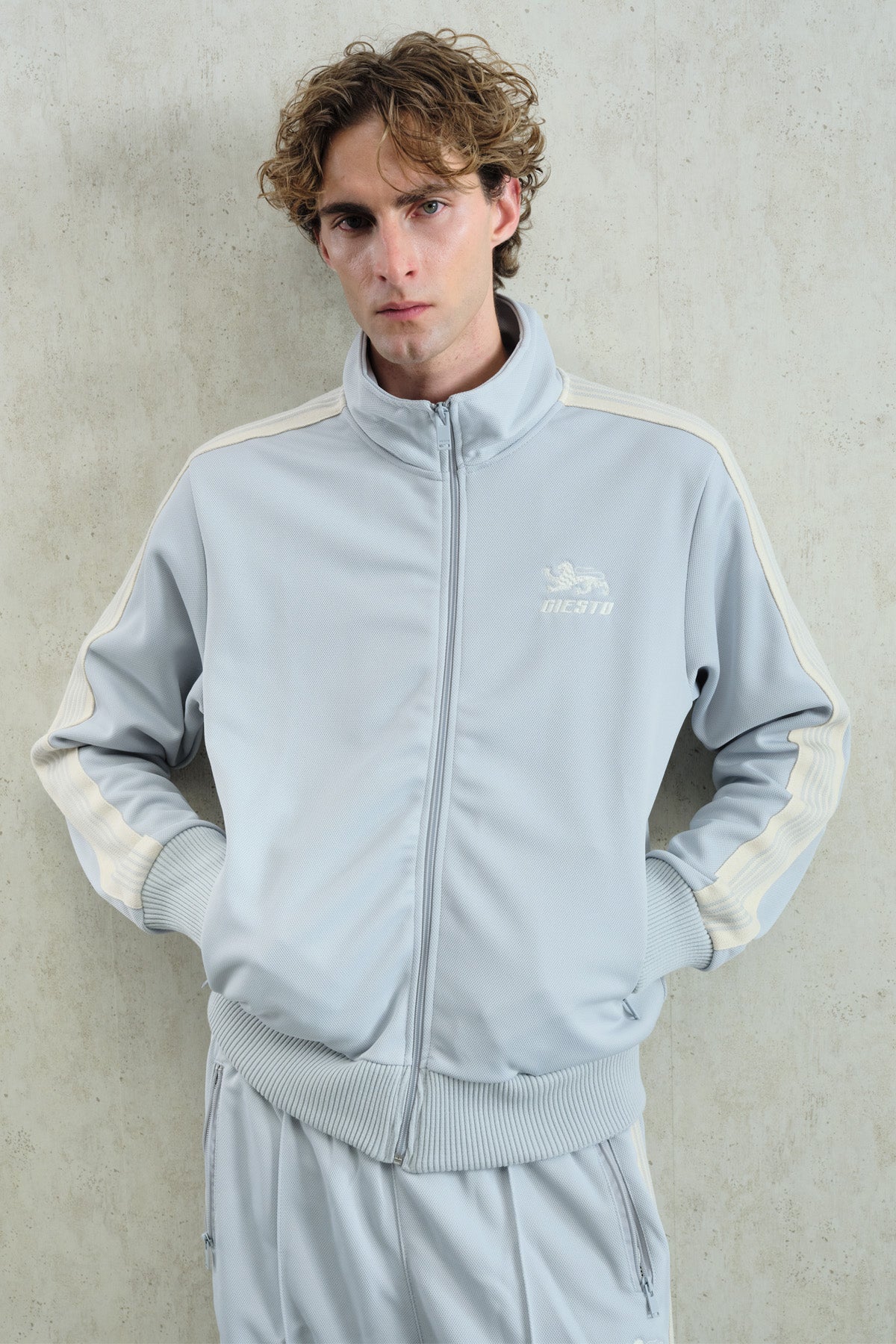 RETRO ÇİZGİLİ GRİ SPOR CEKET