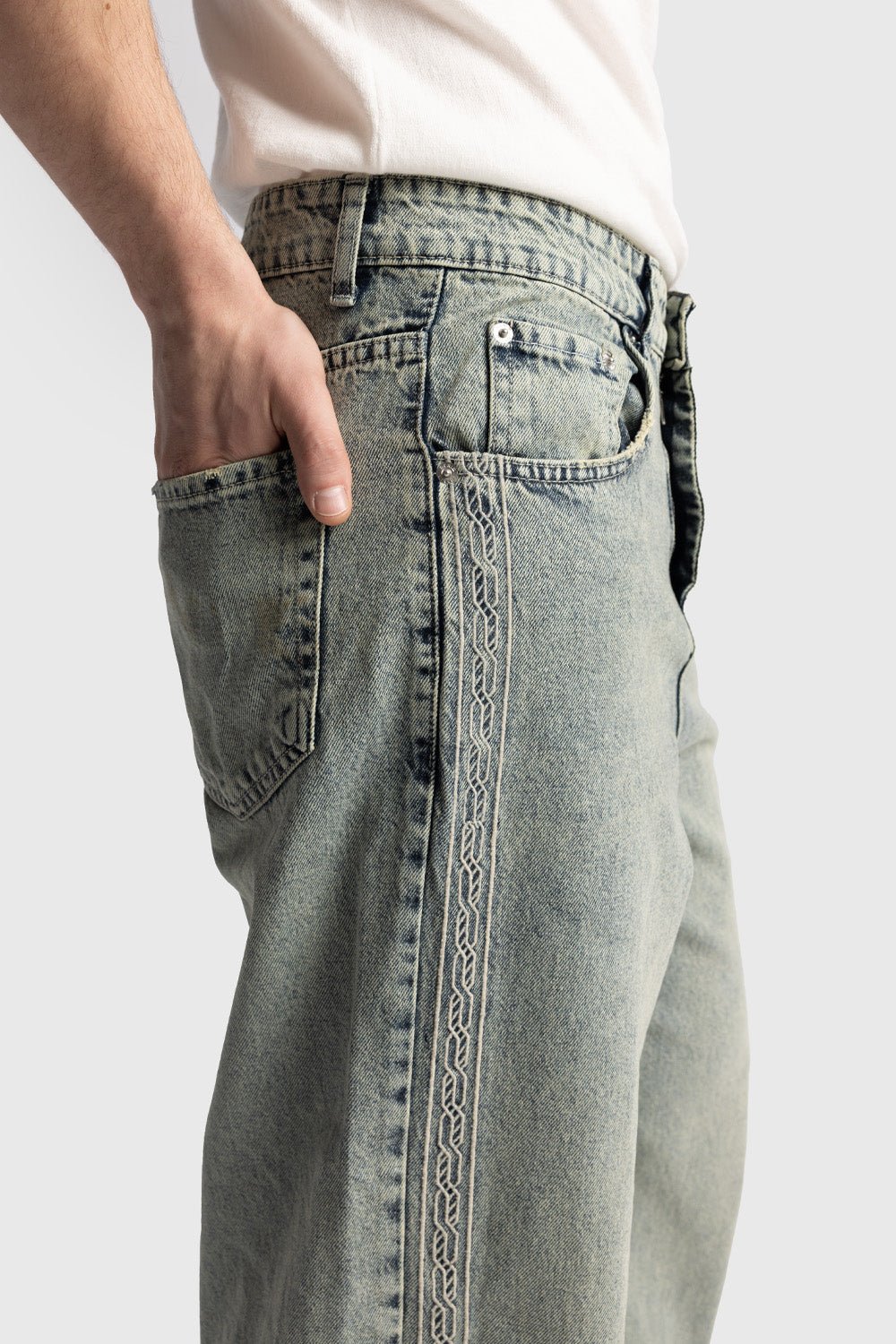 İŞLEMELİ BAGGY JEAN - MAVİ - jean