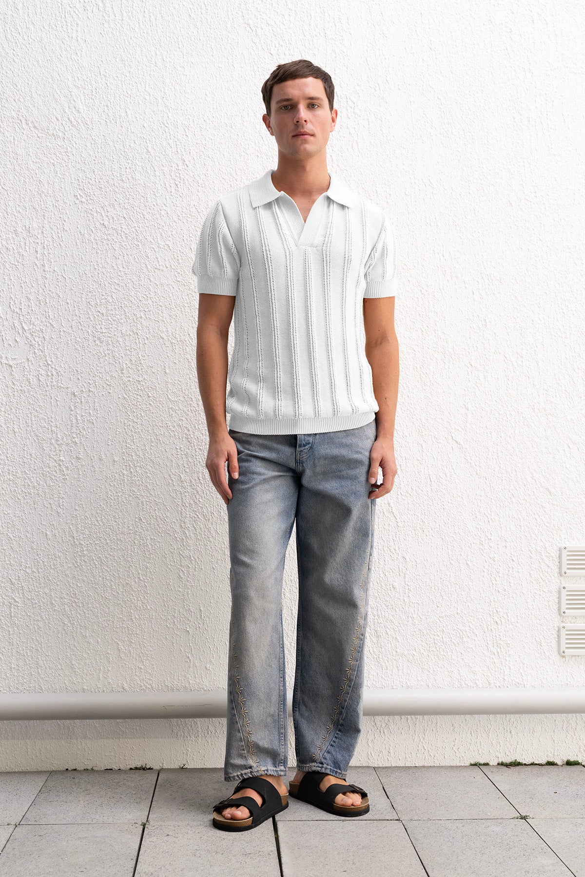DOKULU POLO YAKA TRİKO BEYAZ T-SHIRT GIESTO