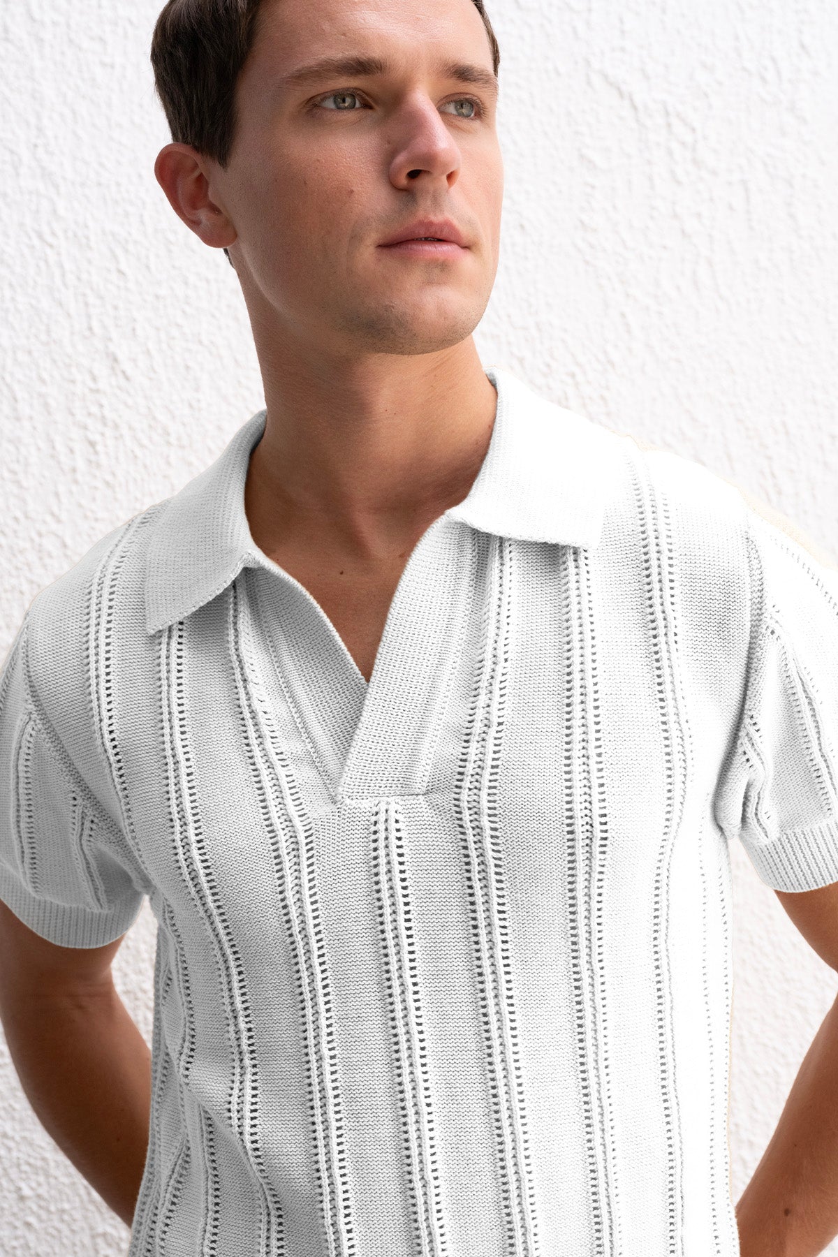 DOKULU POLO YAKA TRİKO BEYAZ T-SHIRT GIESTO