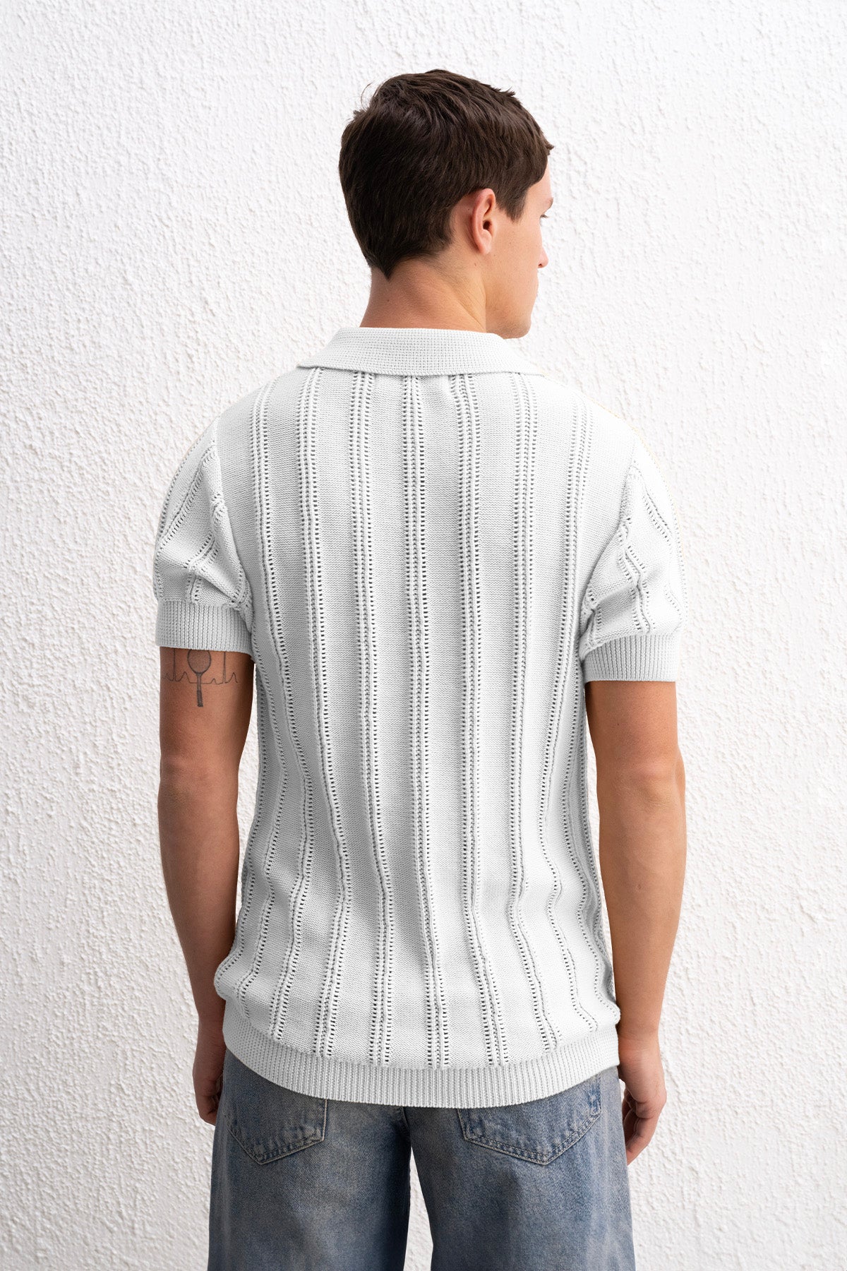 DOKULU POLO YAKA TRİKO BEYAZ T-SHIRT GIESTO
