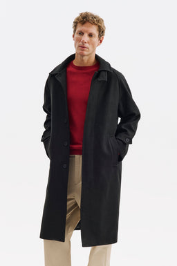 BASIC LONG BLACK MELTON COAT