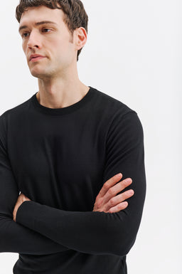 Uzun Kol Bisiklet Yaka Siyah Triko T-Shirt