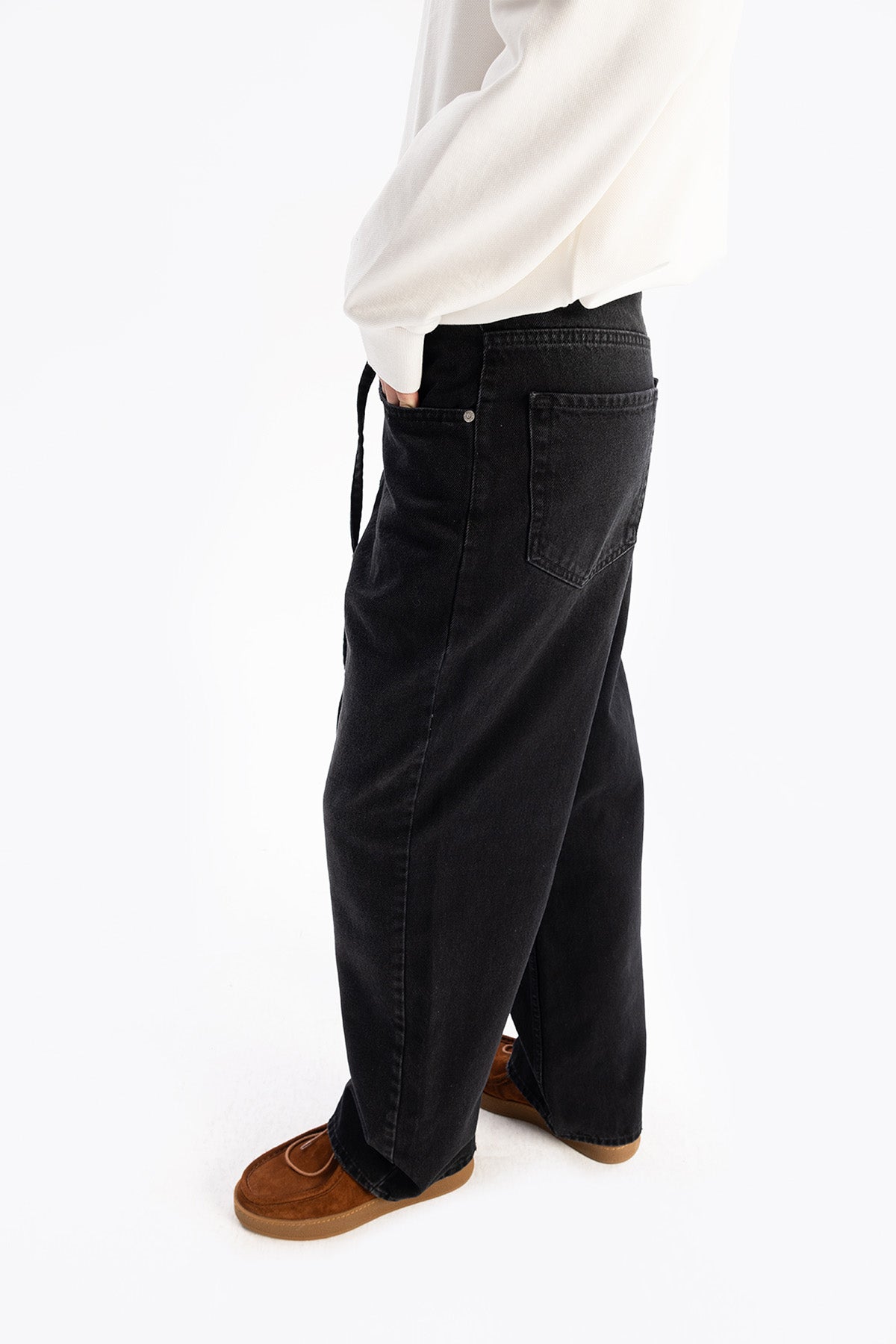 KEMERLİ BAGGY JEAN - SİYAH - JEAN