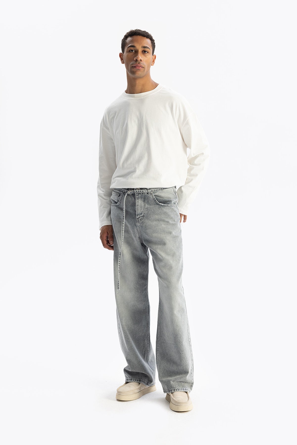 KEMERLİ BAGGY JEAN - GRİ - JEAN