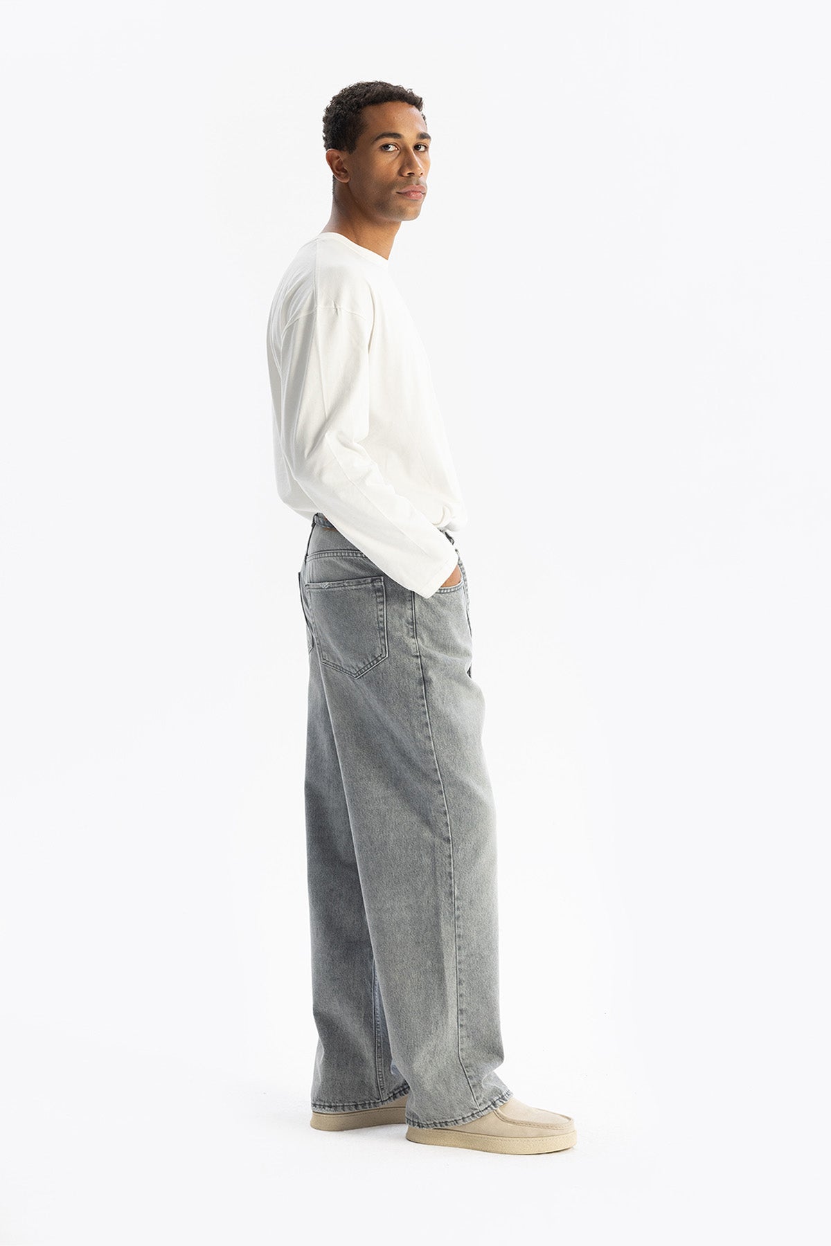 KEMERLİ BAGGY JEAN - GRİ - JEAN
