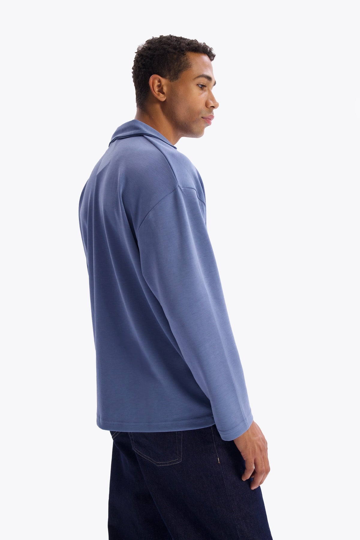 DENİZCİ YAKA DÖKÜMLÜ T-SHIRT - İNDİGO - T-SHIRT