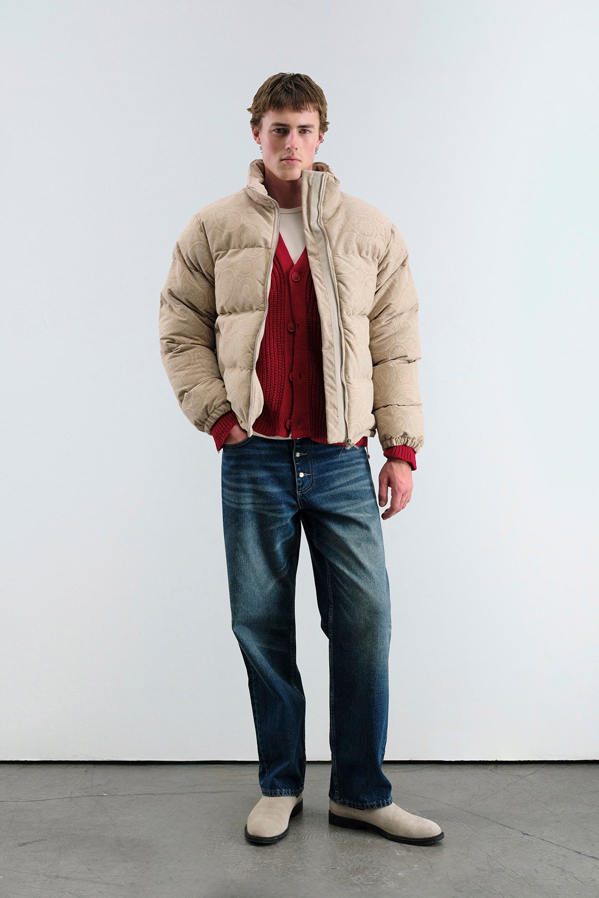 DESENLİ SÜET ŞİŞME BEJ MONT