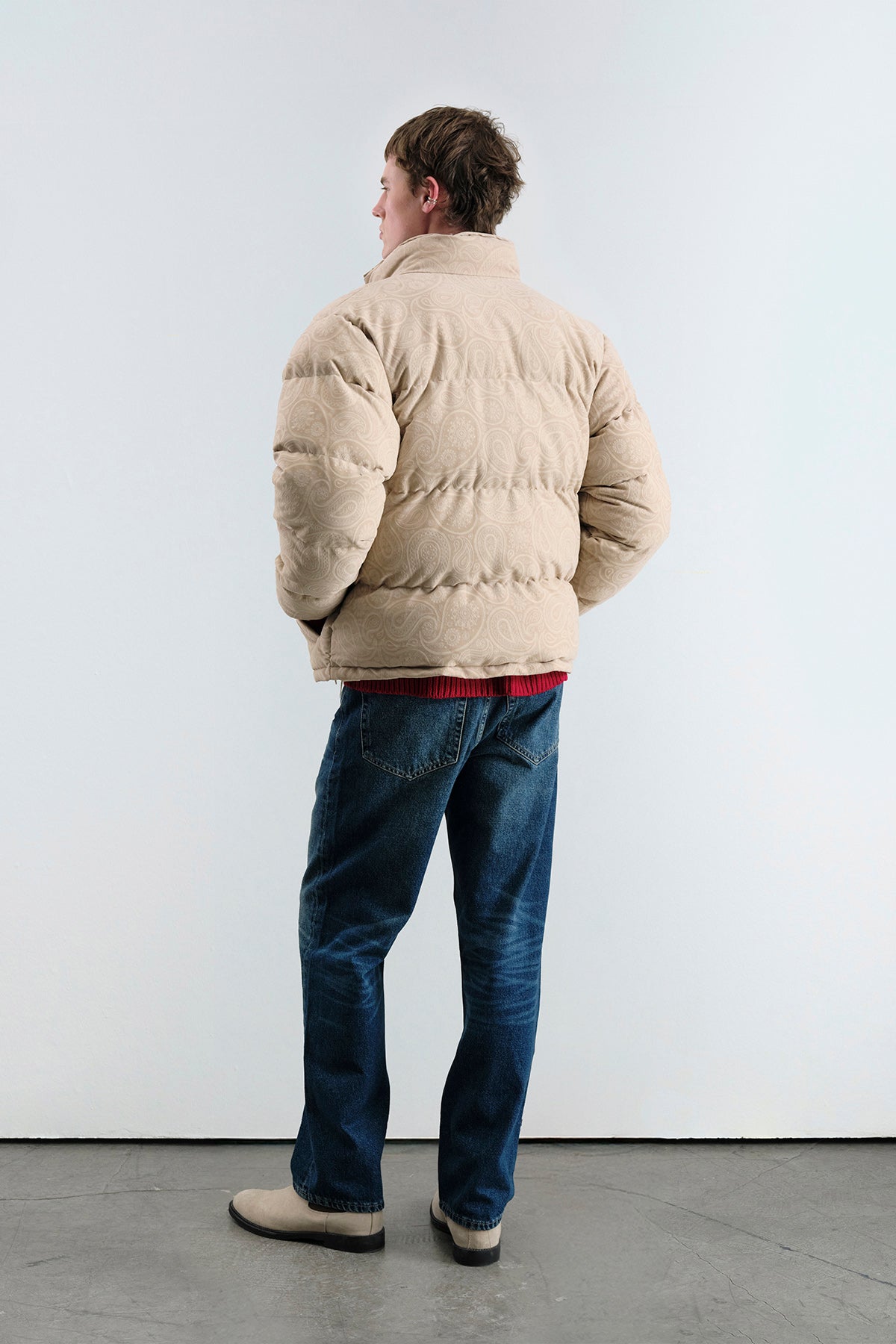 DESENLİ SÜET ŞİŞME BEJ MONT