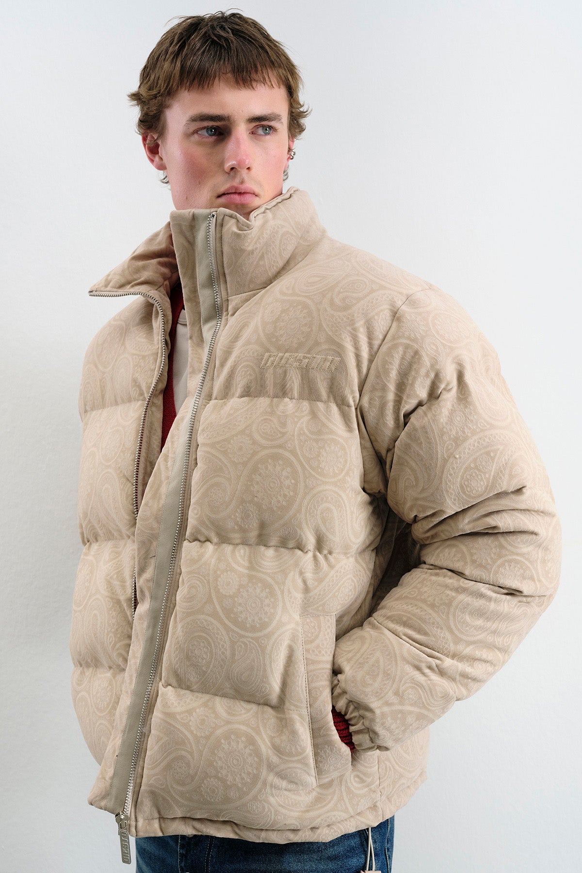 DESENLİ SÜET ŞİŞME BEJ MONT