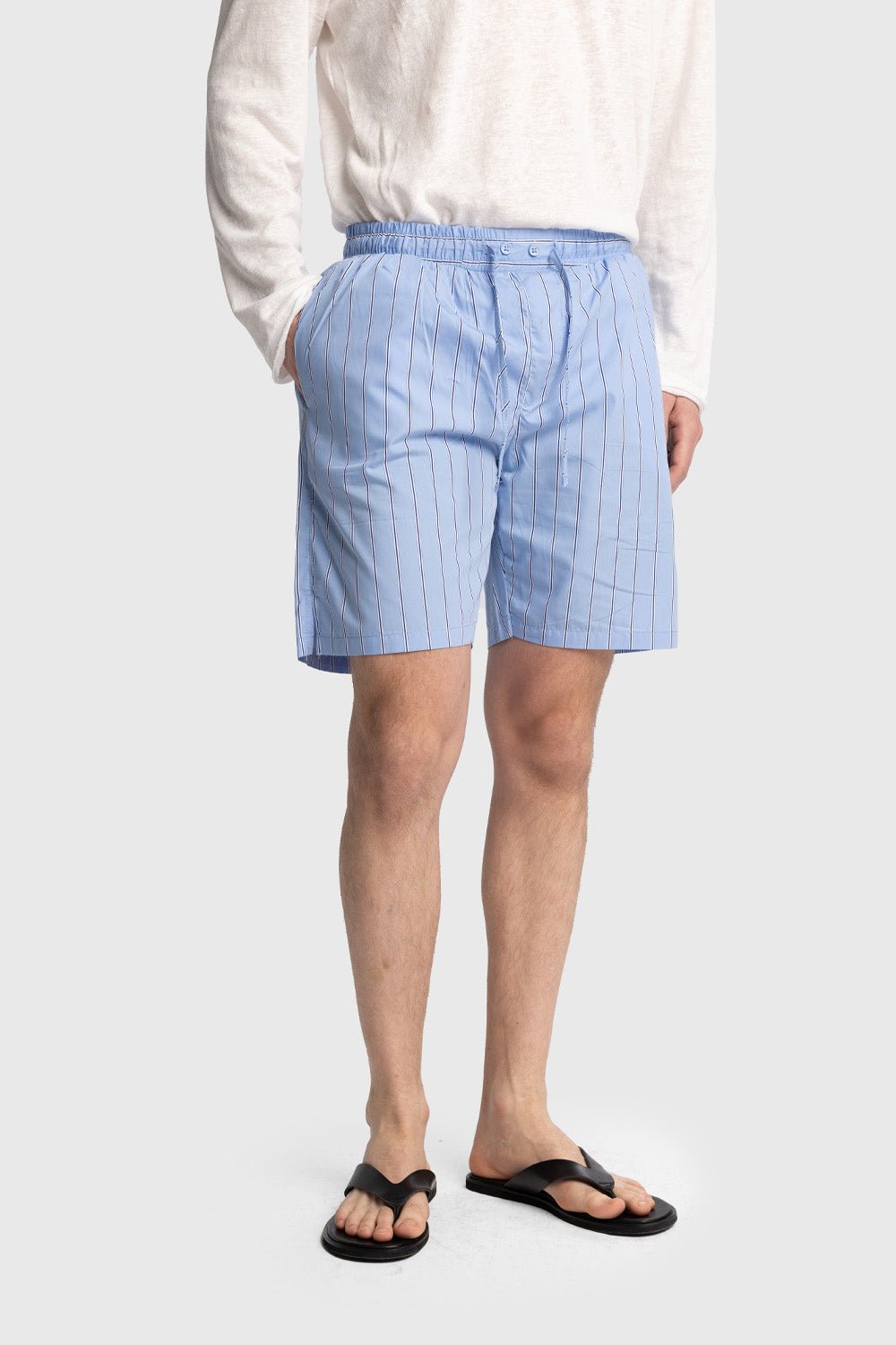 ÇİZGİLİ POPLİN ŞORT - MAVİ - ŞORT