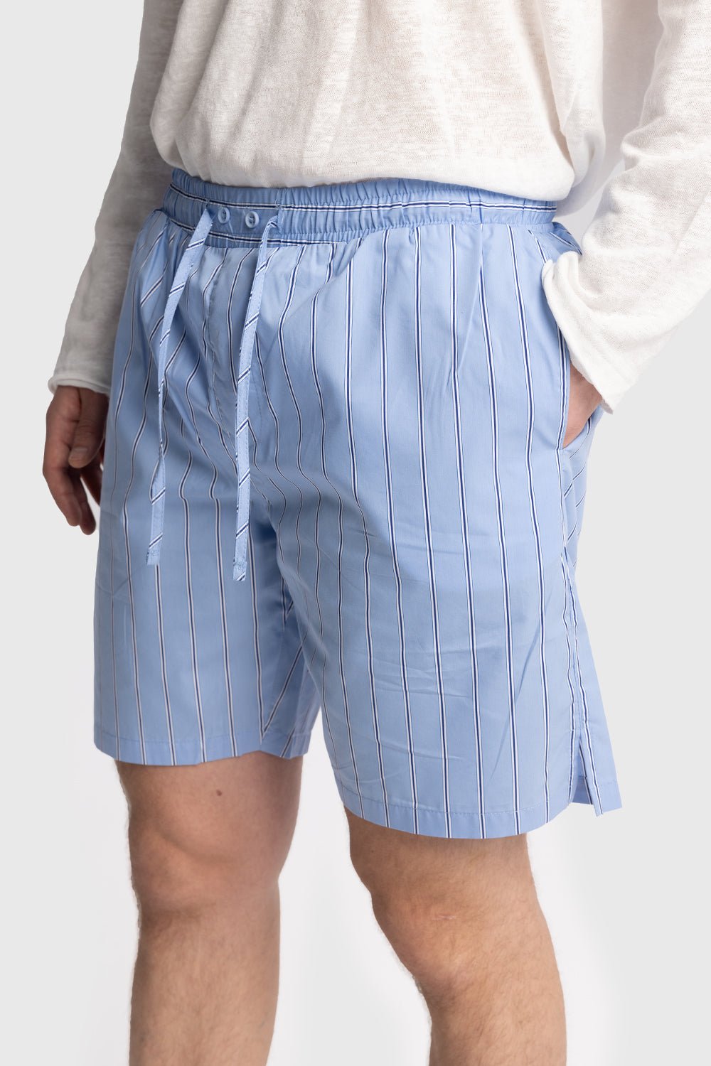 ÇİZGİLİ POPLİN ŞORT - MAVİ - ŞORT