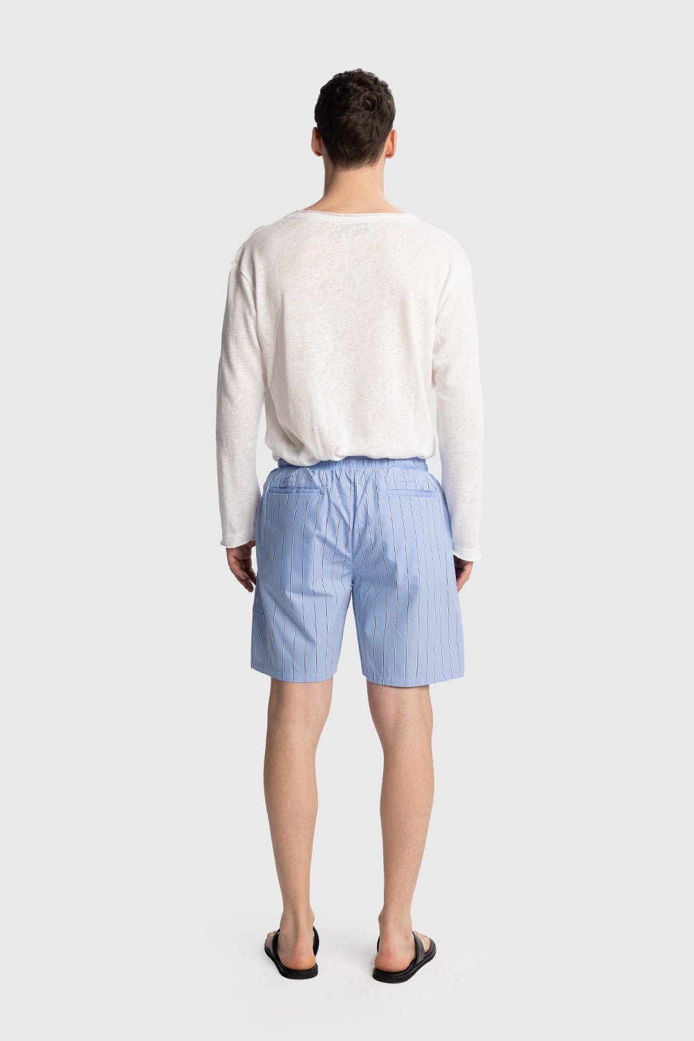 ÇİZGİLİ POPLİN ŞORT - MAVİ - ŞORT