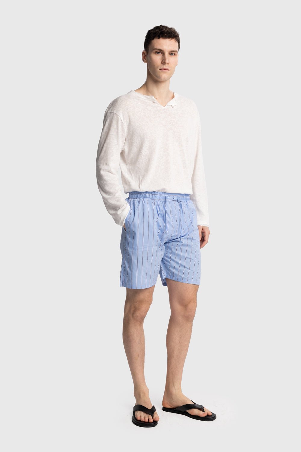ÇİZGİLİ POPLİN ŞORT - MAVİ - ŞORT