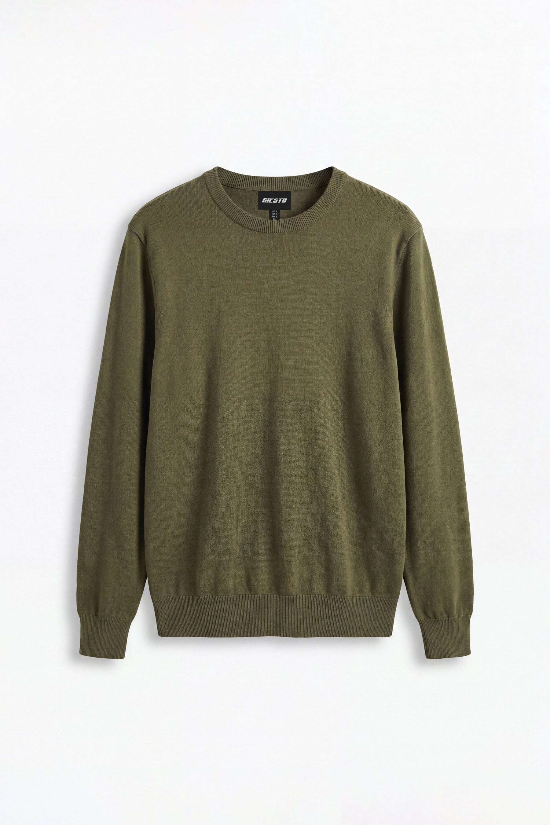 LONG SLEEVE CREW NECK KHAKI KNITTED T-SHIRT