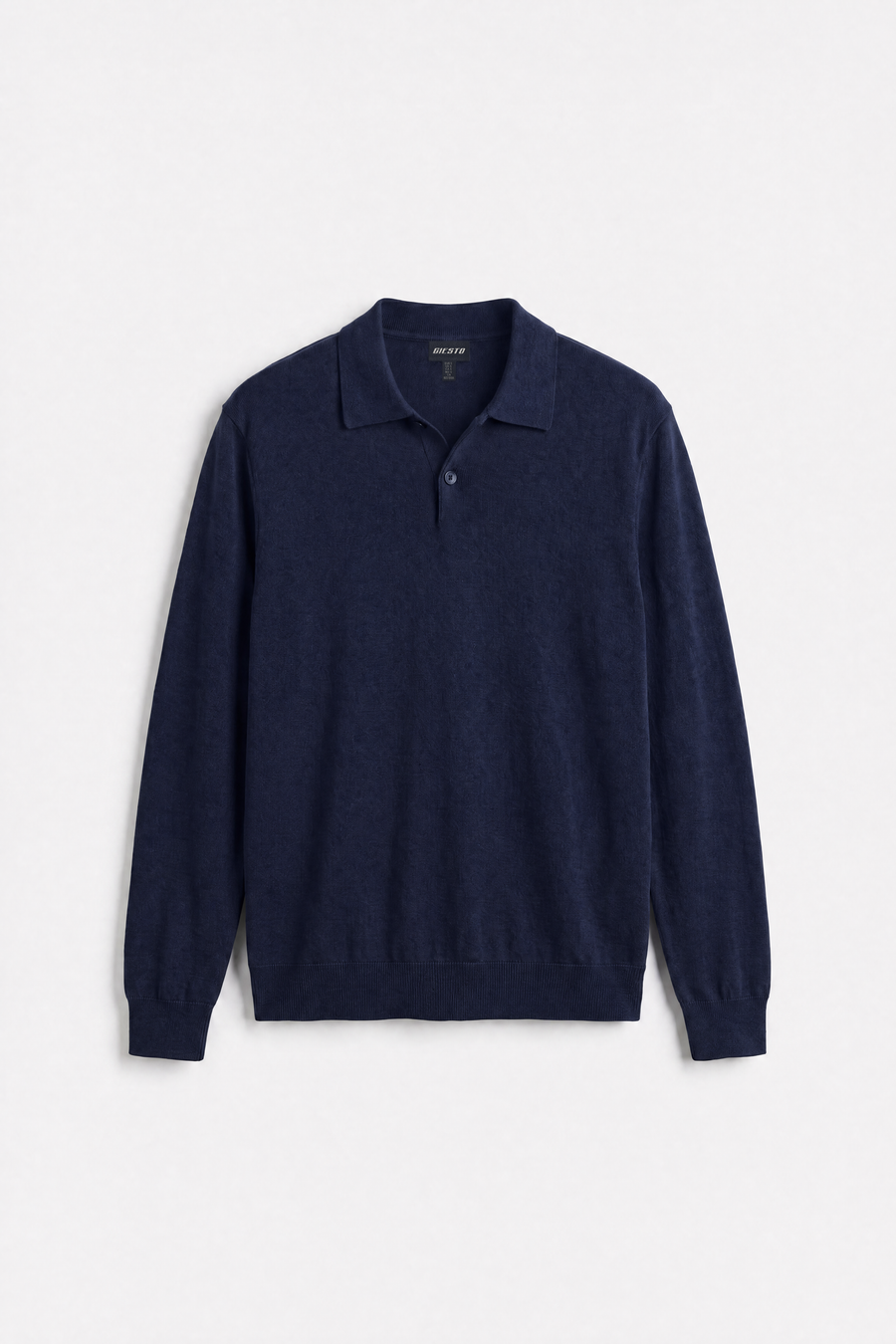 LONG SLEEVE POLO NECK NAVY BLUE KNITTED T-SHIRT