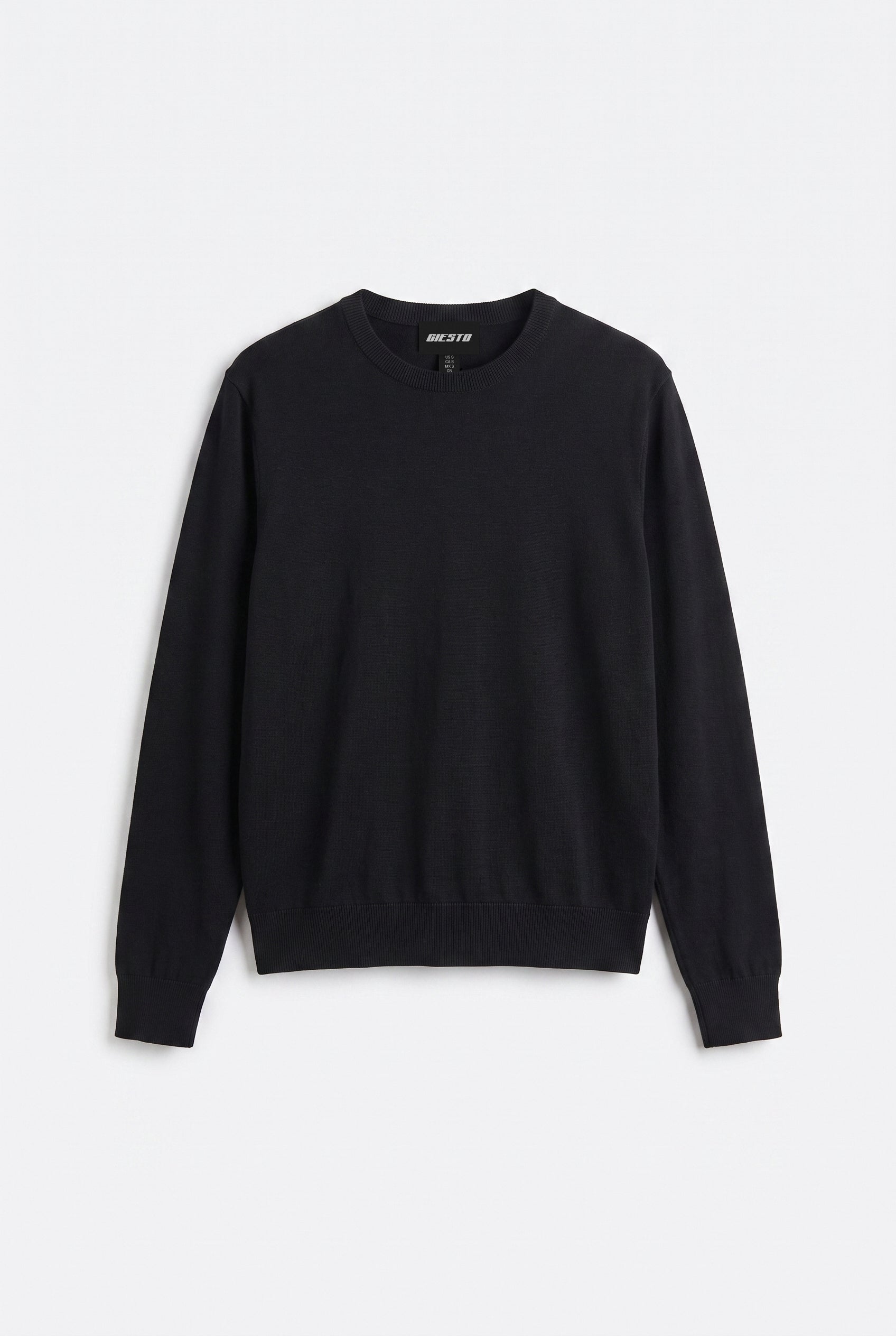 LONG SLEEVE CREW NECK BLACK KNITTED T-SHIRT