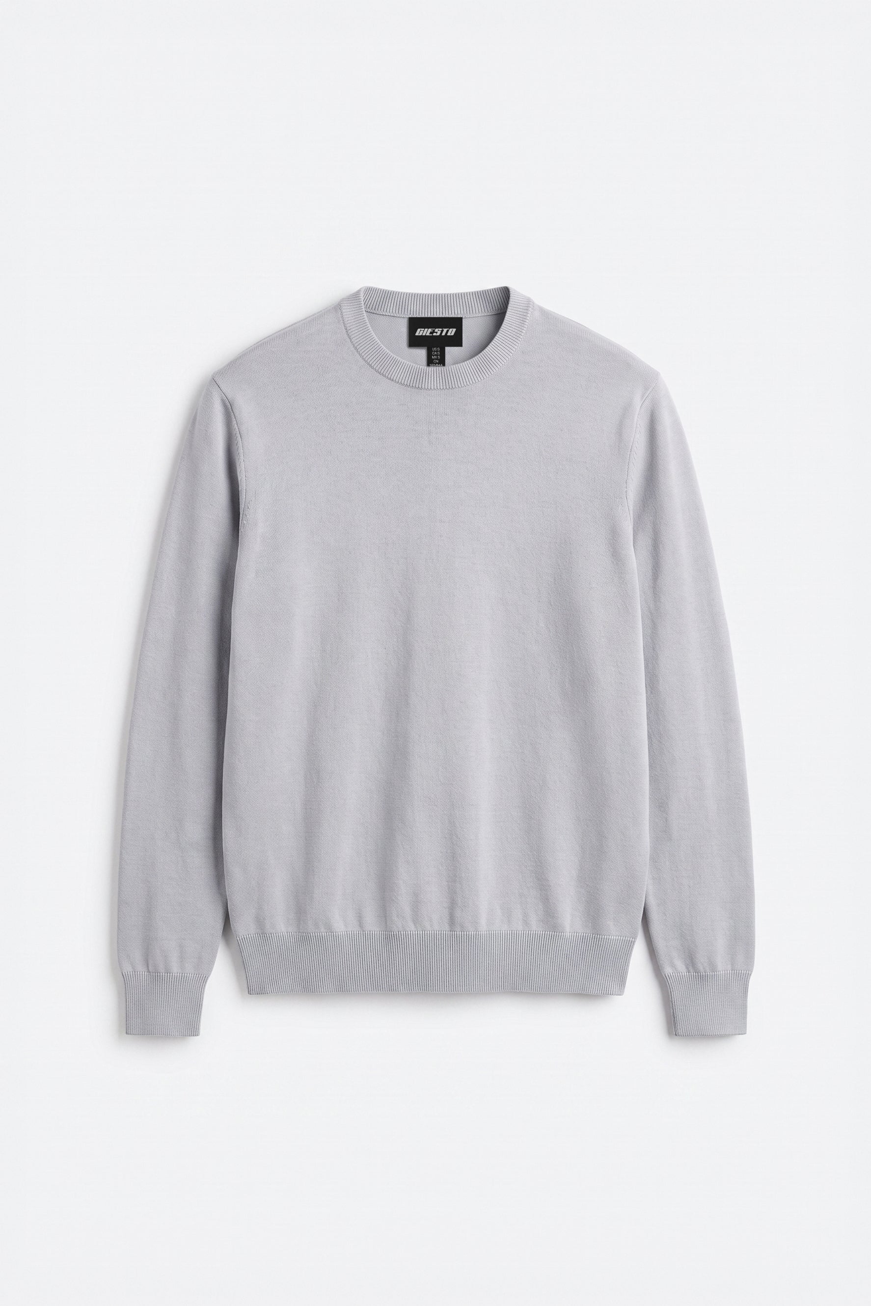 Long Sleeve Crew Neck Gray Knit T-Shirt