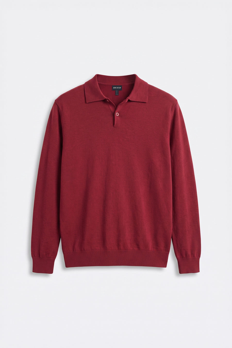 LONG SLEEVE POLO NECK BURGUNDY KNIT T-SHIRT