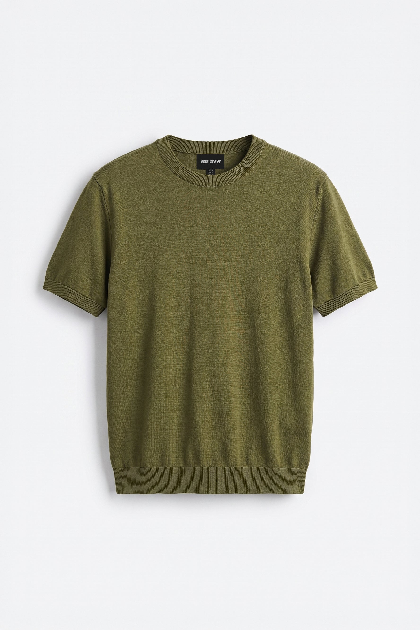 CREW NECK KHAKI KNITTED T-SHIRT