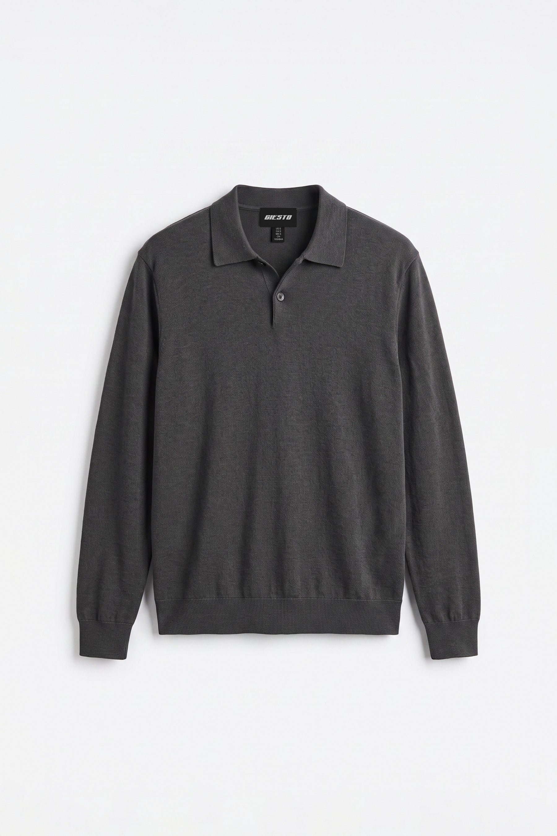 LONG SLEEVE POLO NECK ANTHRACITE KNITTED T-SHIRT