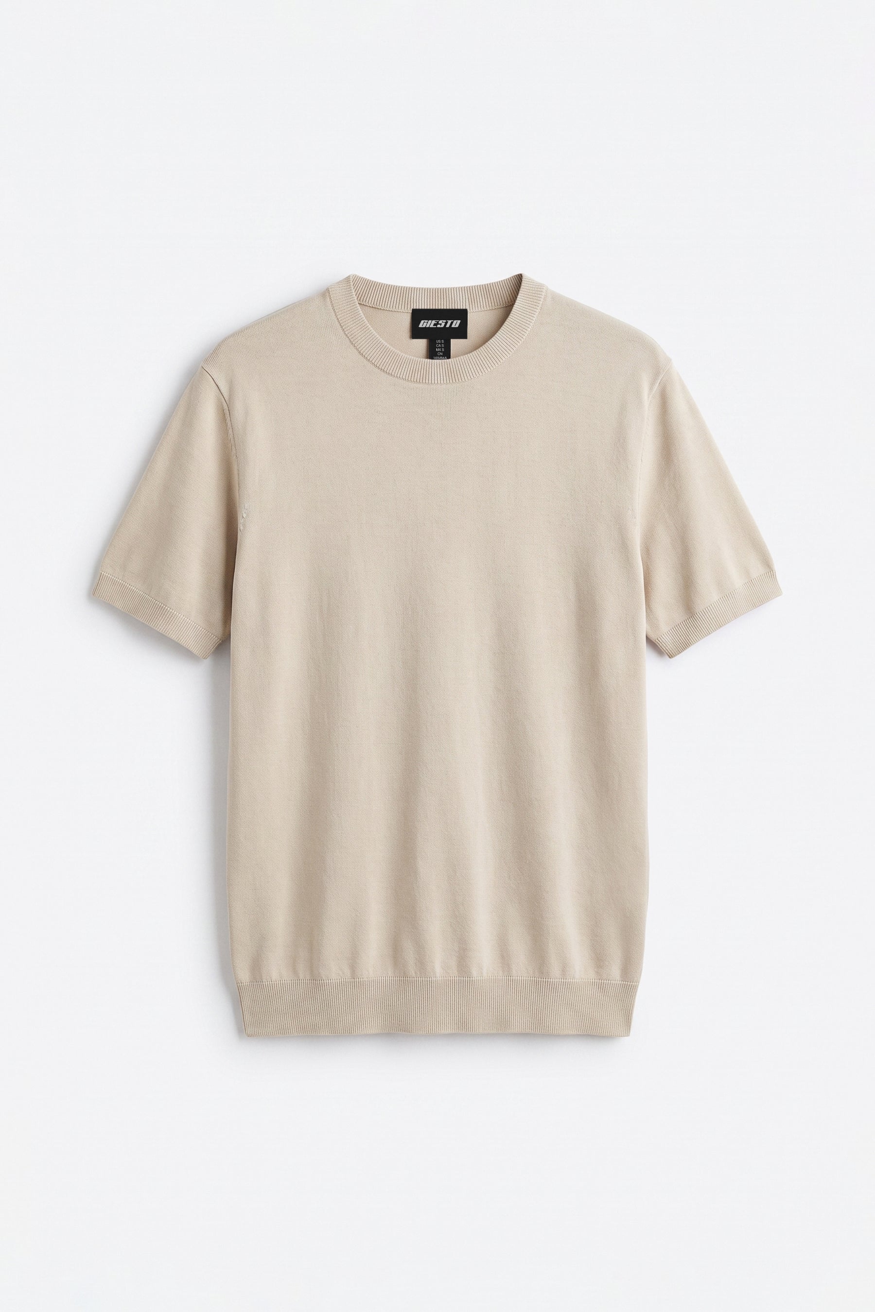 CREW NECK BEIGE KNIT T-SHIRT