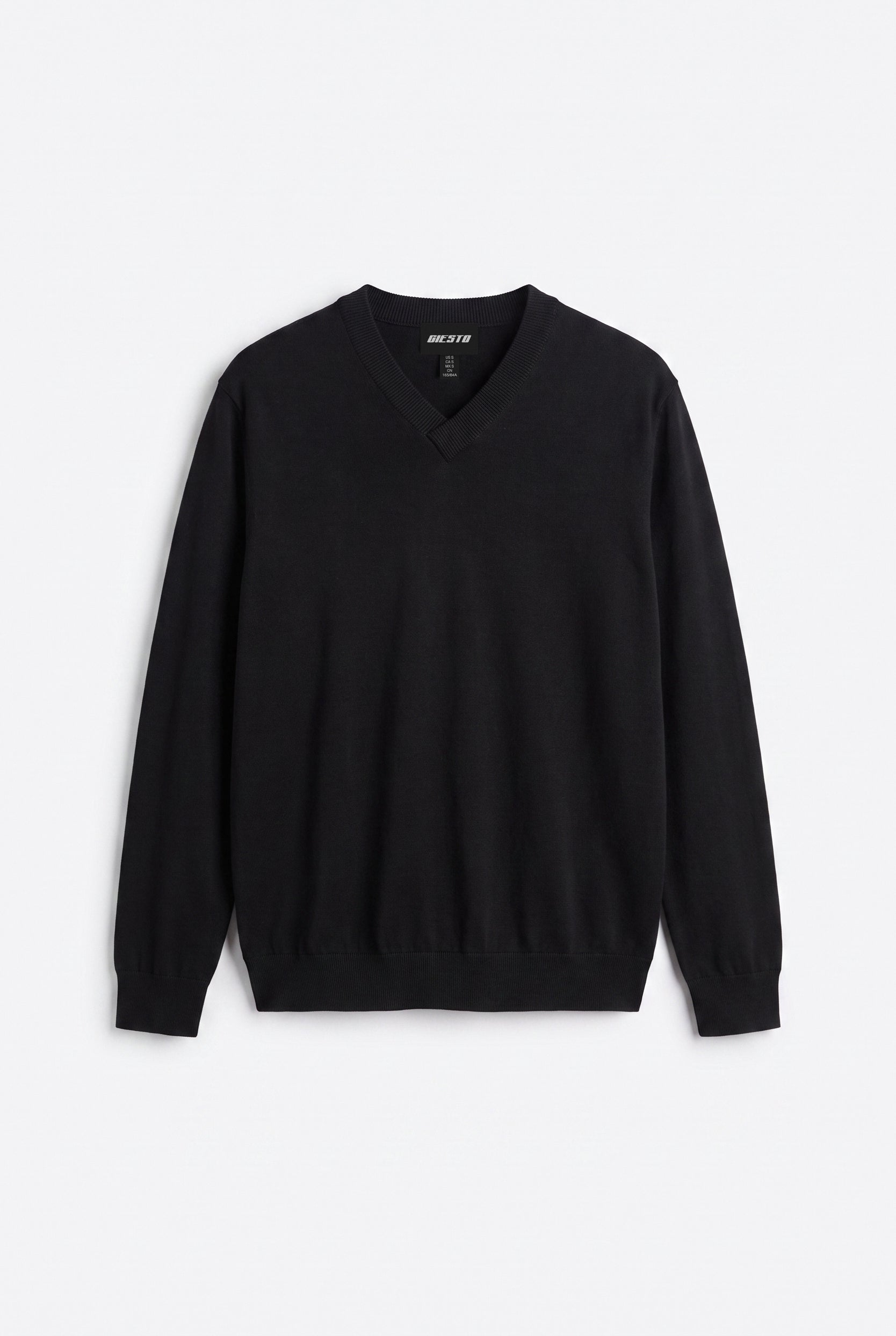 V-NECK LONG SLEEVE BLACK KNIT SWEATER