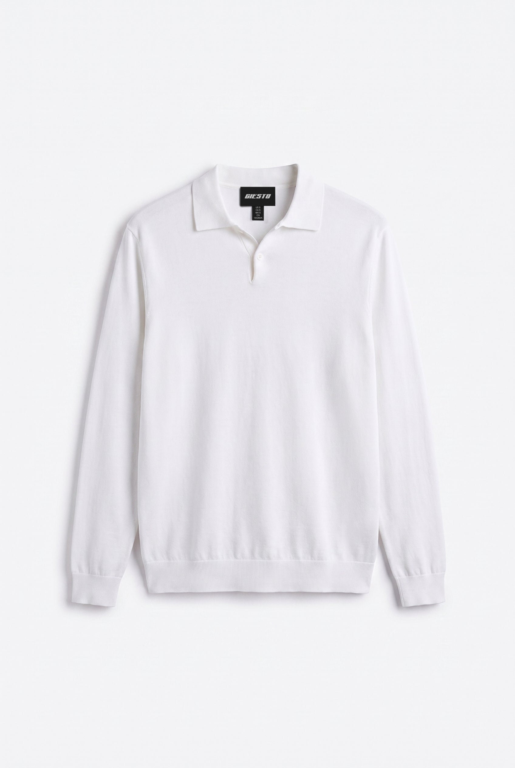 LONG SLEEVE POLO NECK WHITE KNITTED T-SHIRT