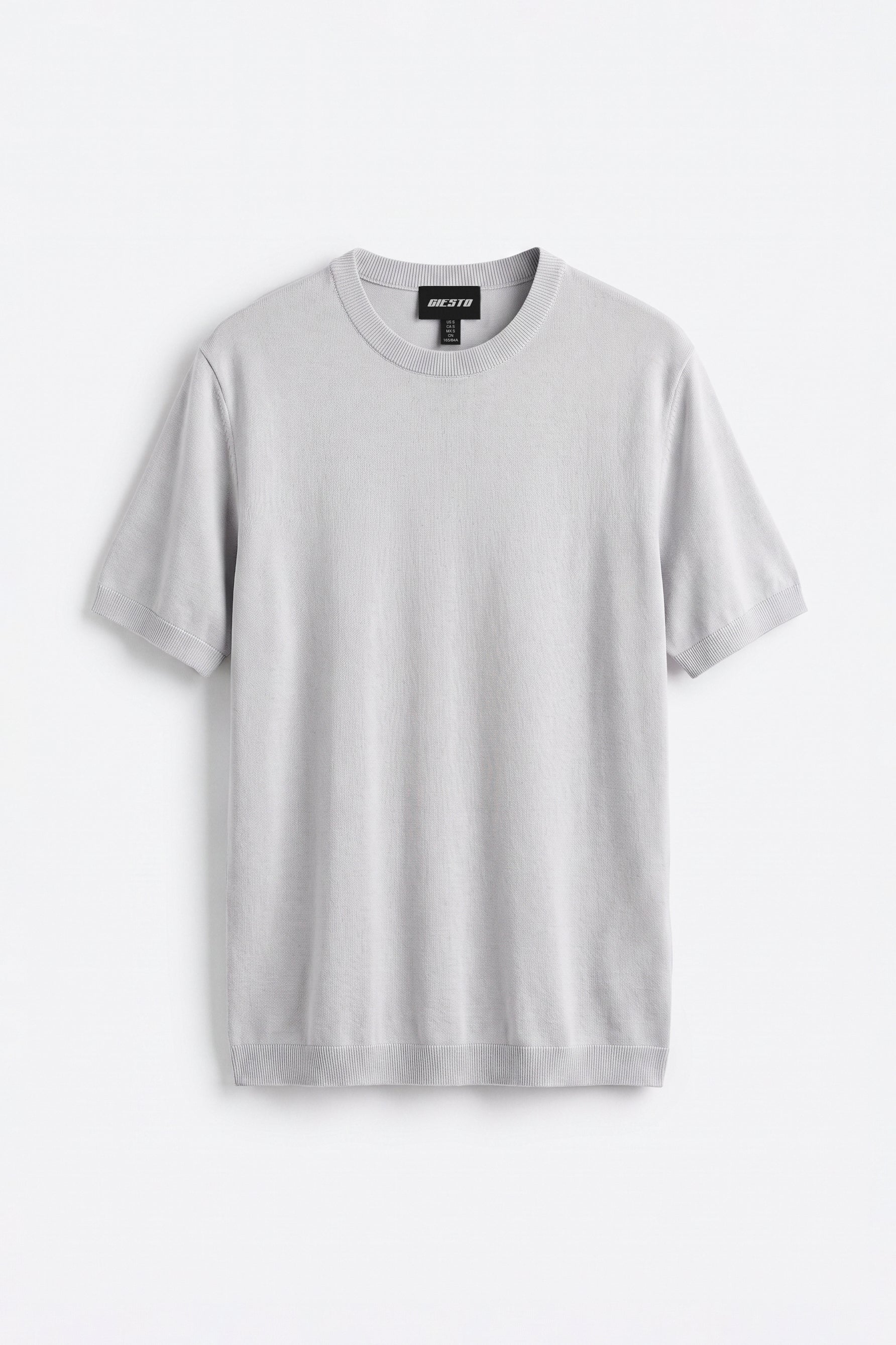 CREW NECK GREY KNIT T-SHIRT