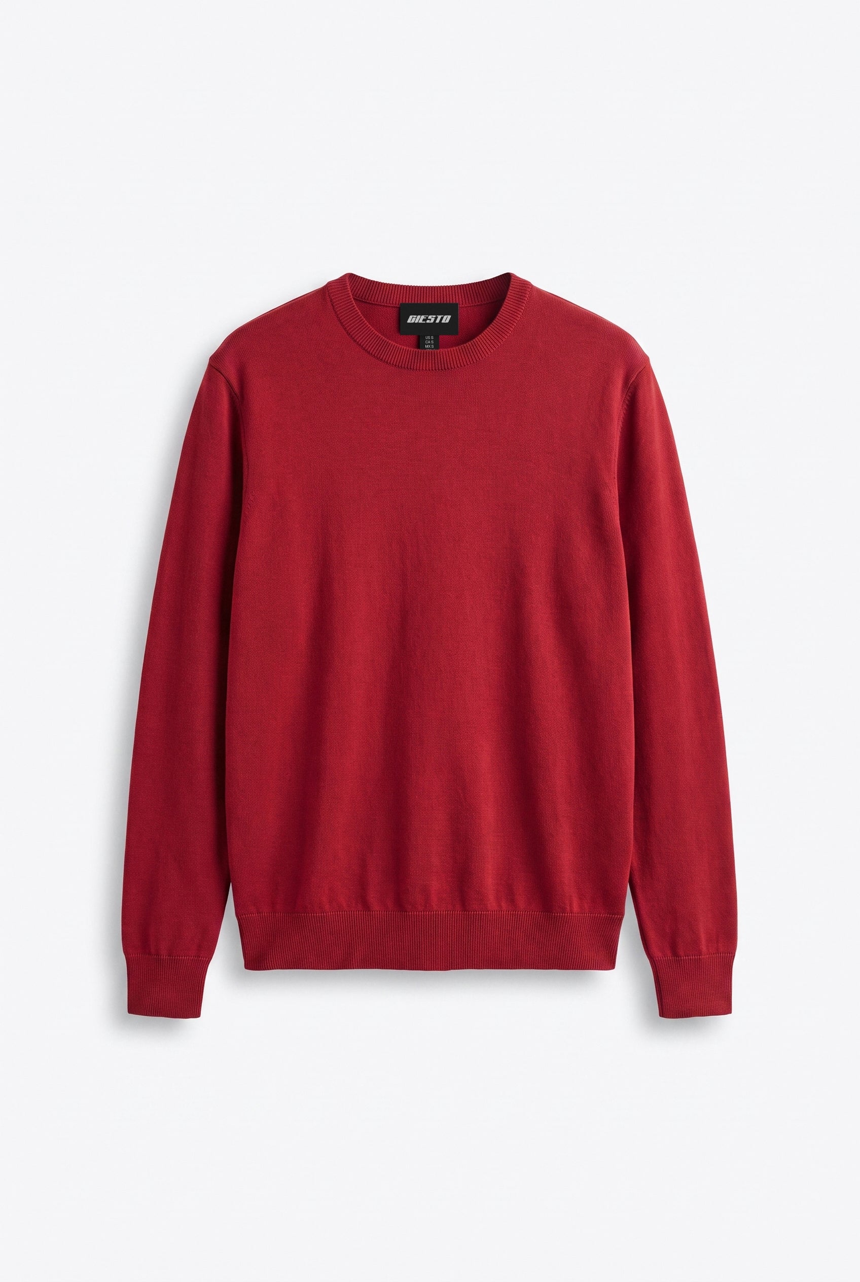 LONG SLEEVE CREW NECK BURGUNDY KNITTED T-SHIRT
