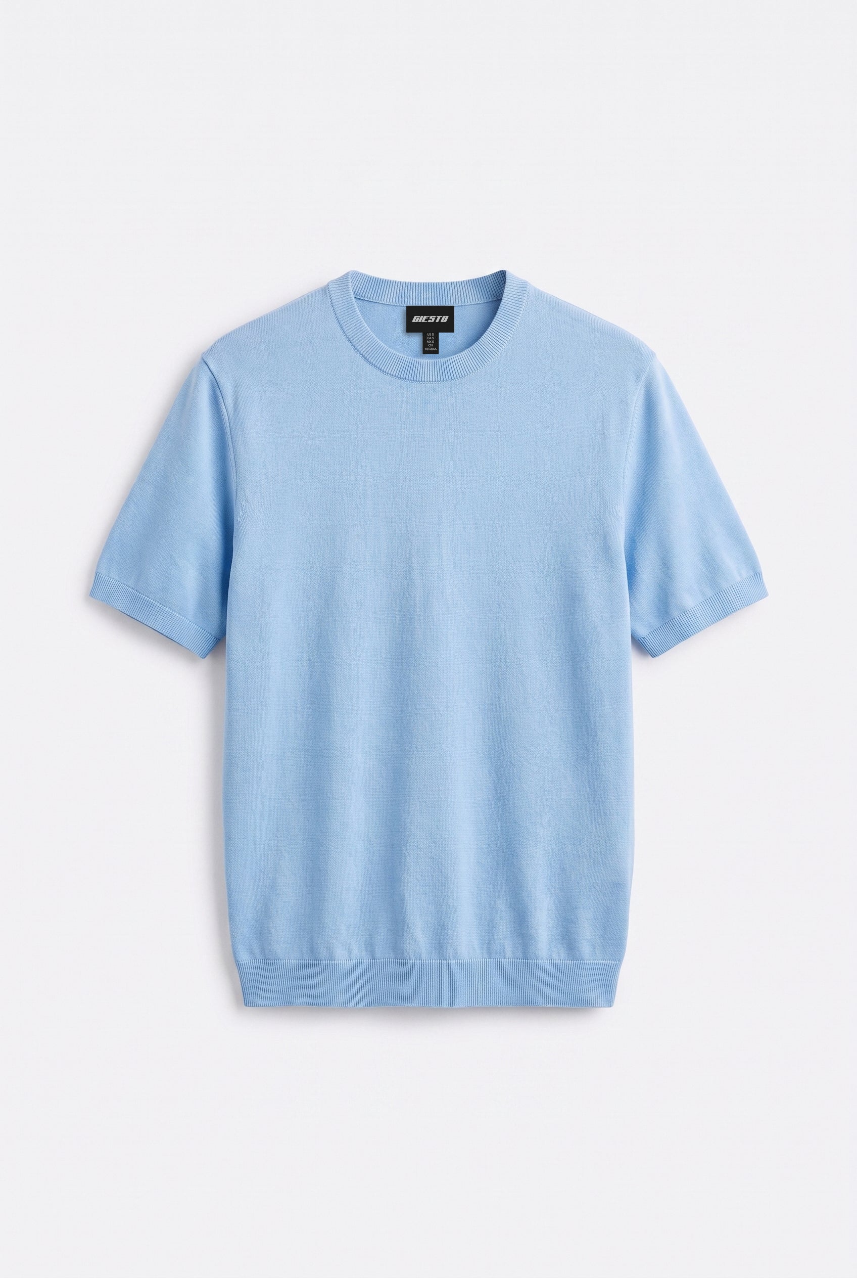 CREW NECK BLUE KNITTED T-SHIRT