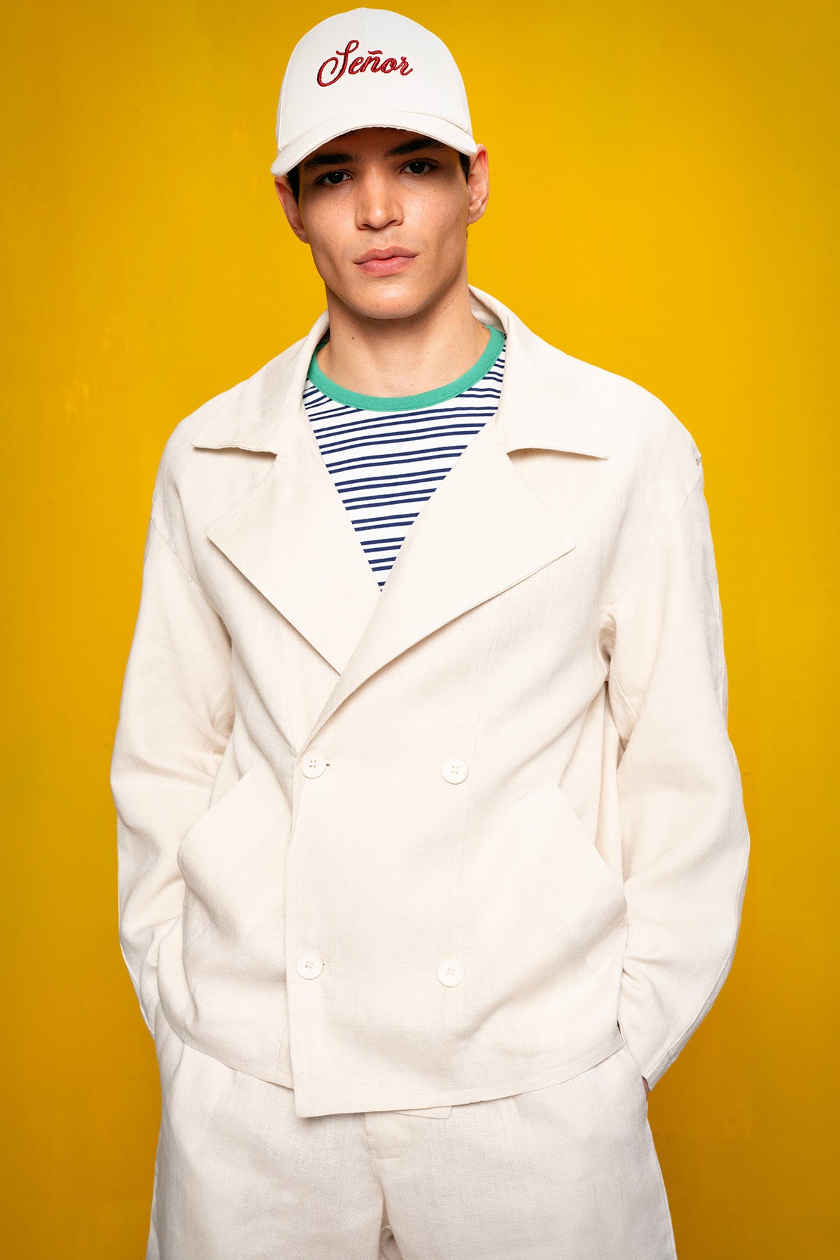100% LINEN DOUBLE-BREASTED BEIGE JACKET