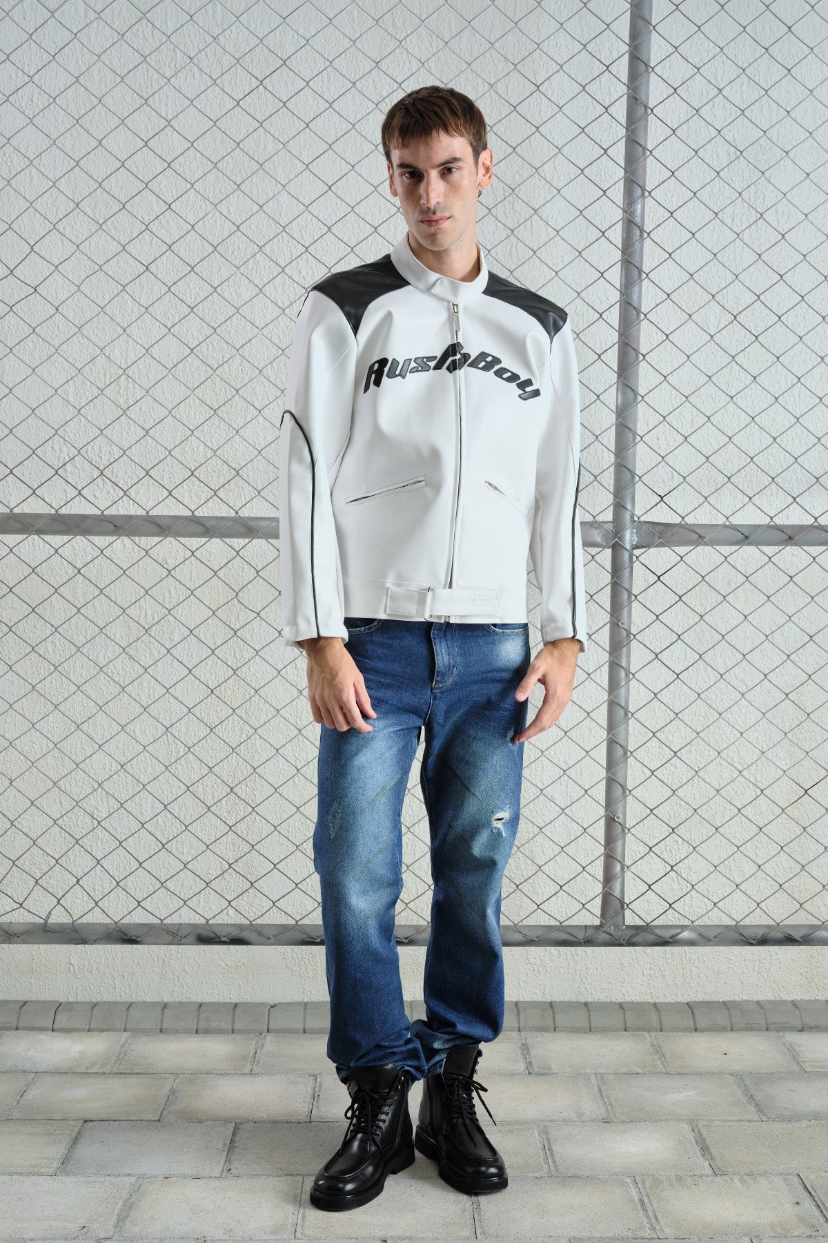 MOTORCU BEYAZ DERİ CEKET