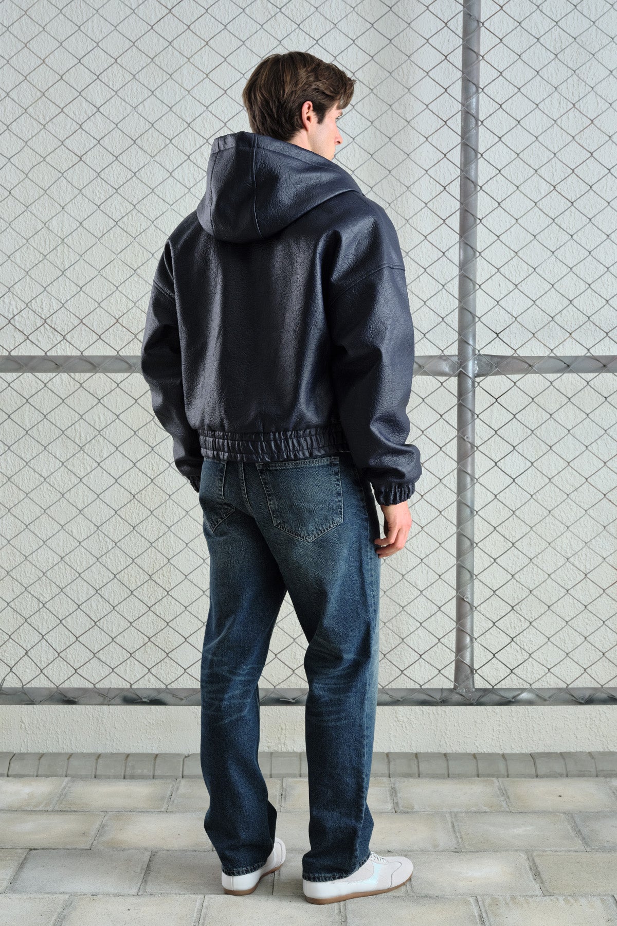 HOODED NAVY LEATHER JACKET - 3