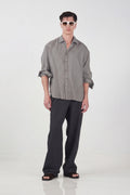 %100 KETEN OVERSIZE GRİ GÖMLEK