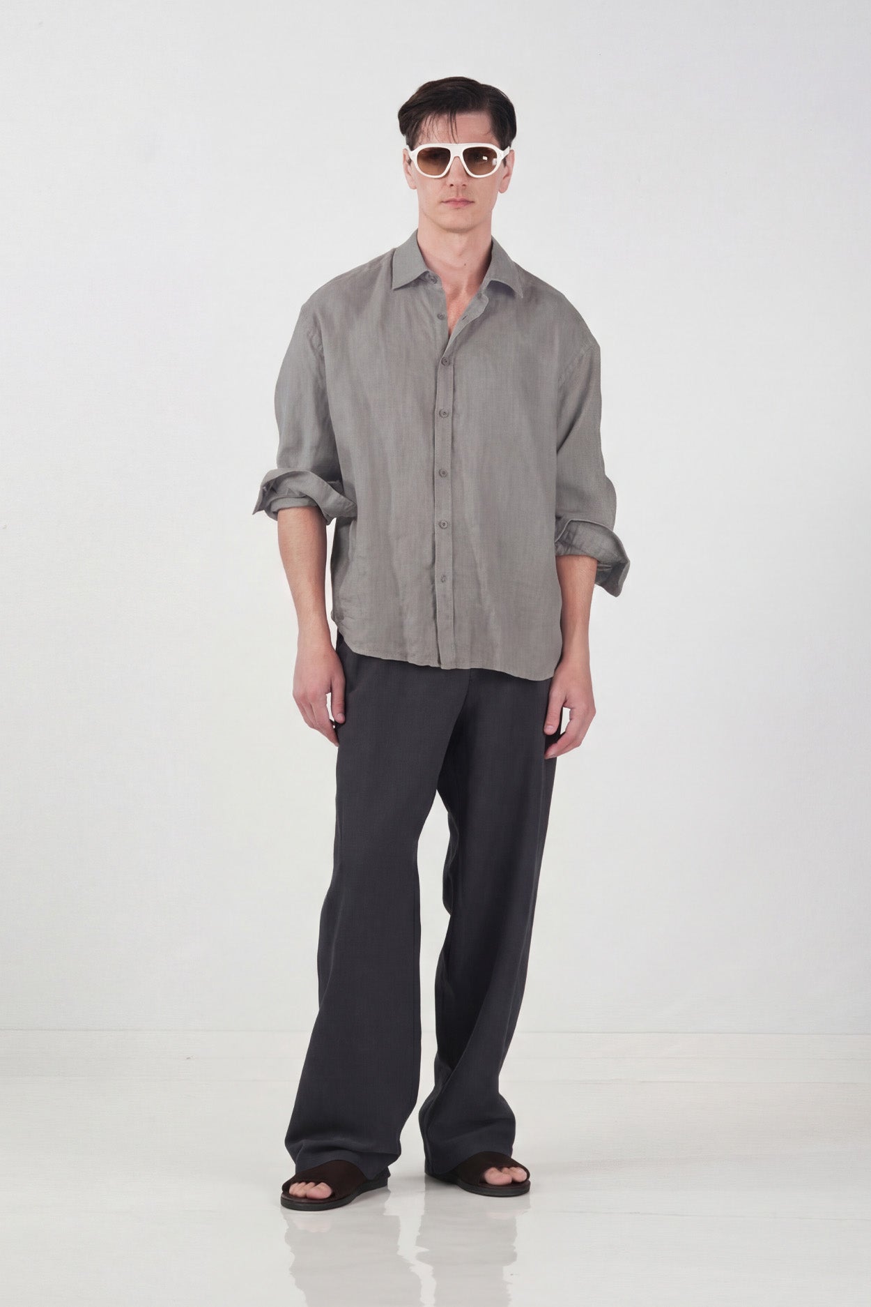 100% LINEN OVERSIZED GREY SHIRT