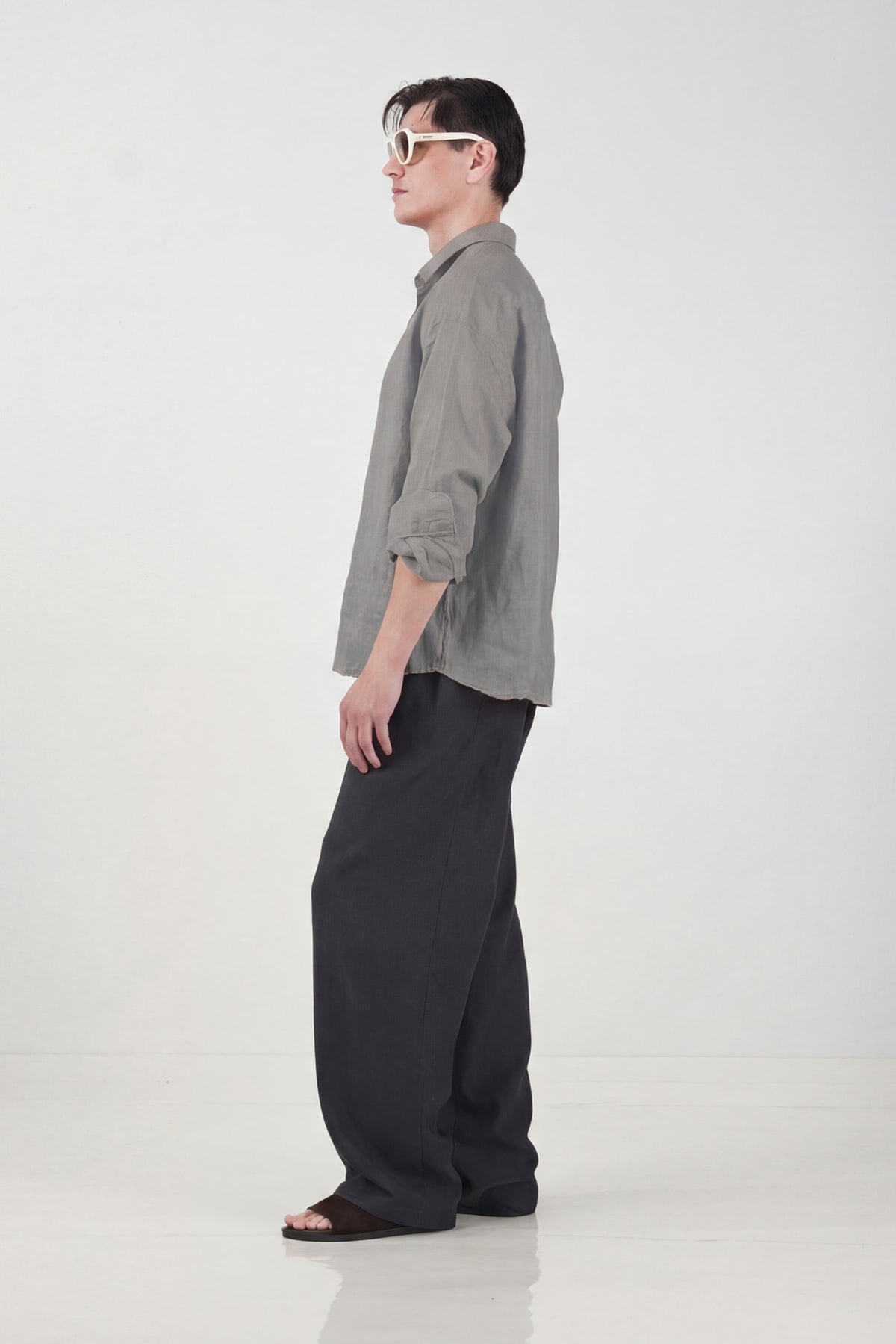 %100 KETEN OVERSIZE GRİ GÖMLEK · 3