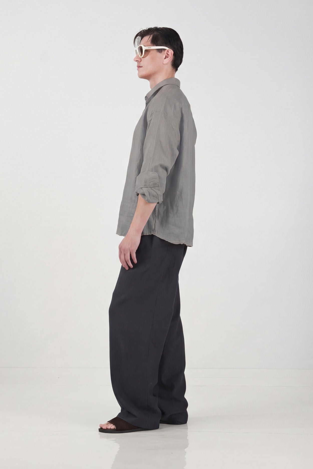 %100 KETEN OVERSIZE GRİ GÖMLEK