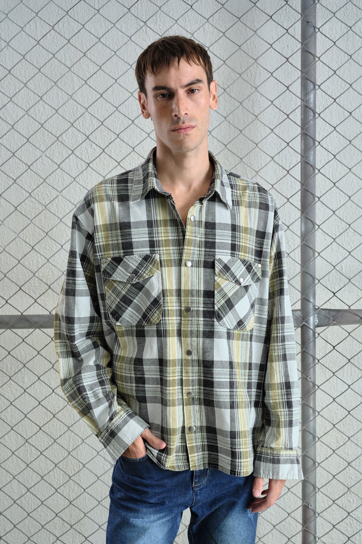 WASHED PLAID BEIGE SHIRT