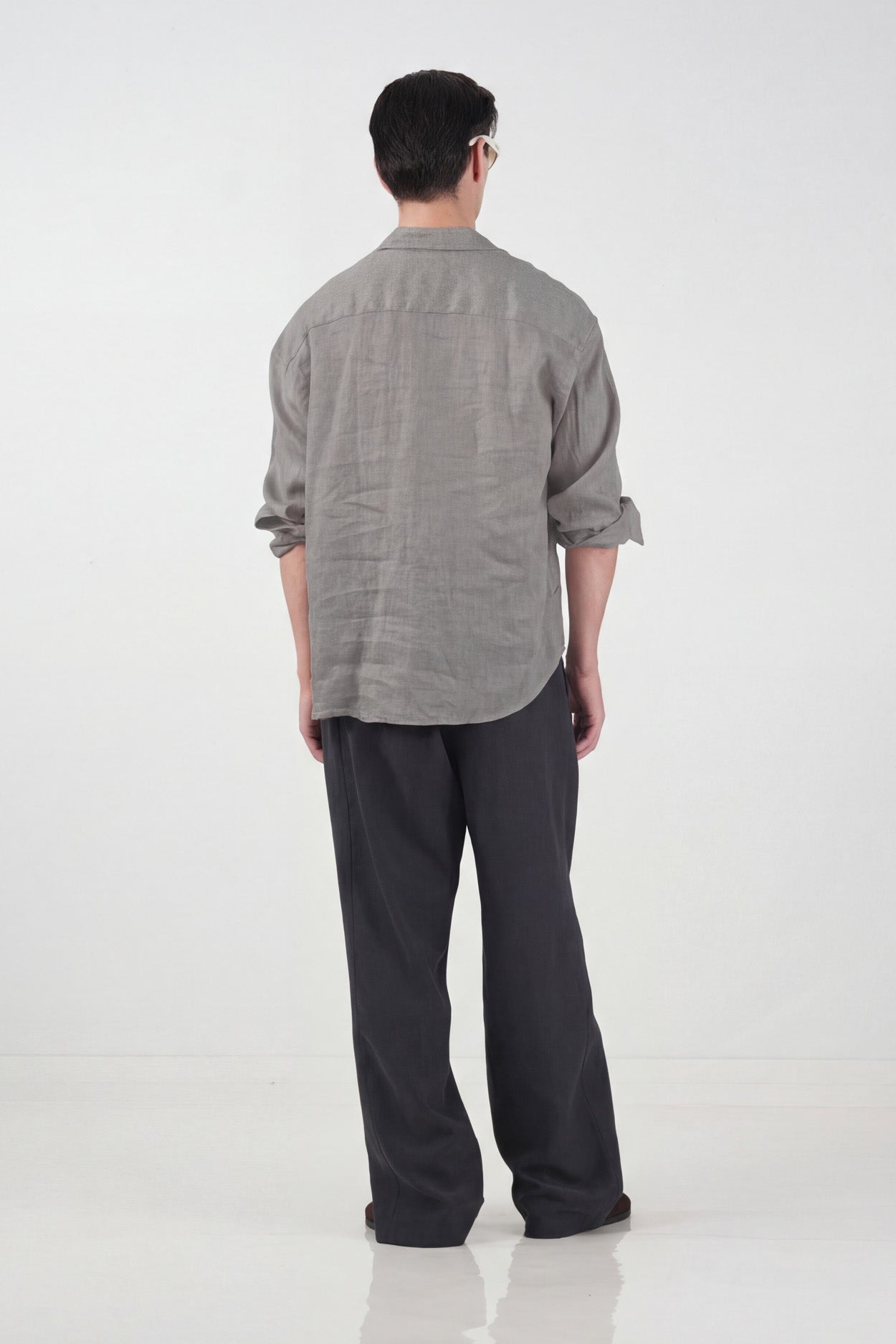 %100 KETEN OVERSIZE GRİ GÖMLEK